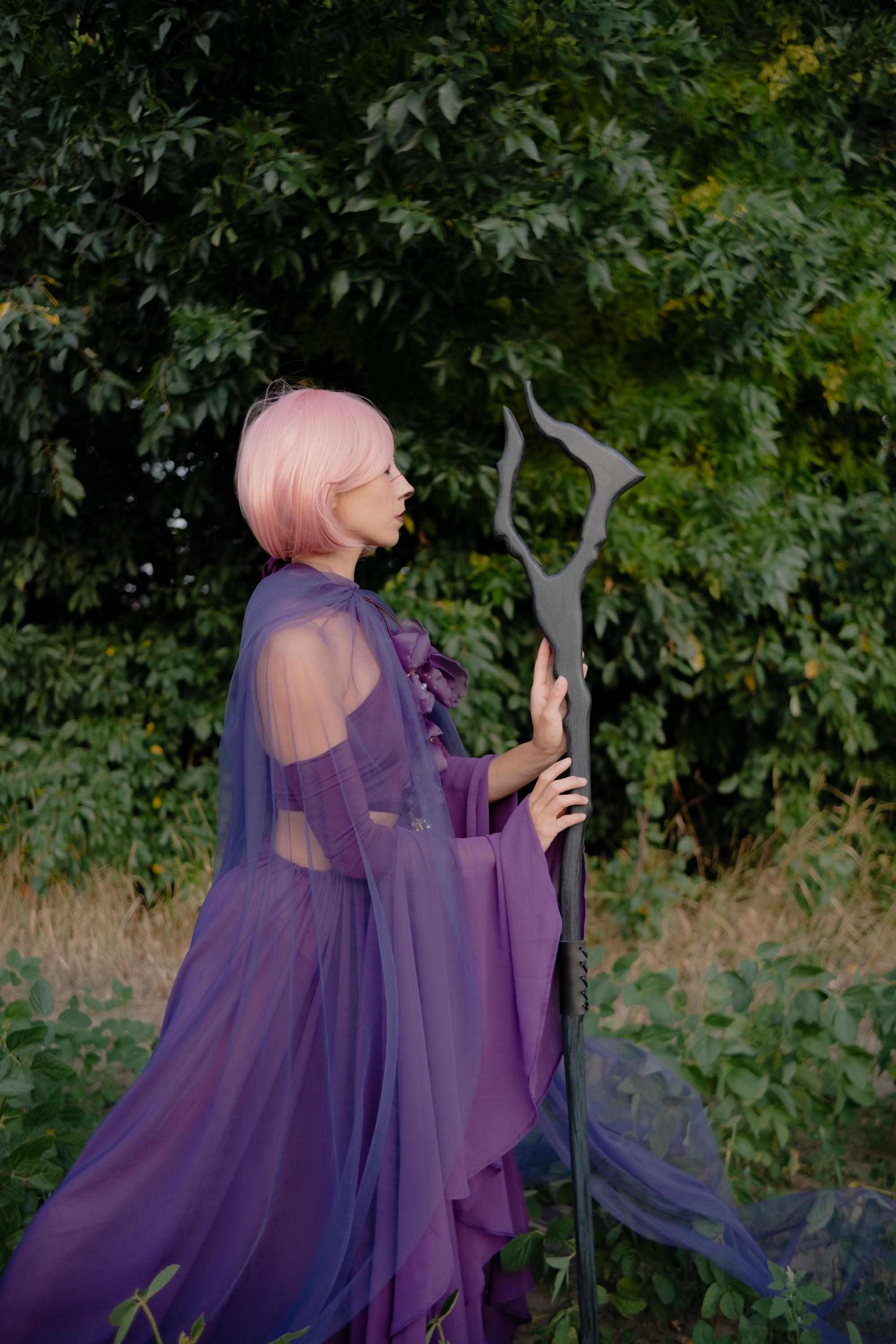 Dark Antler Staff – Wooden Fantasy Cosplay Prop, Druid Elf Mage Costume Staff,