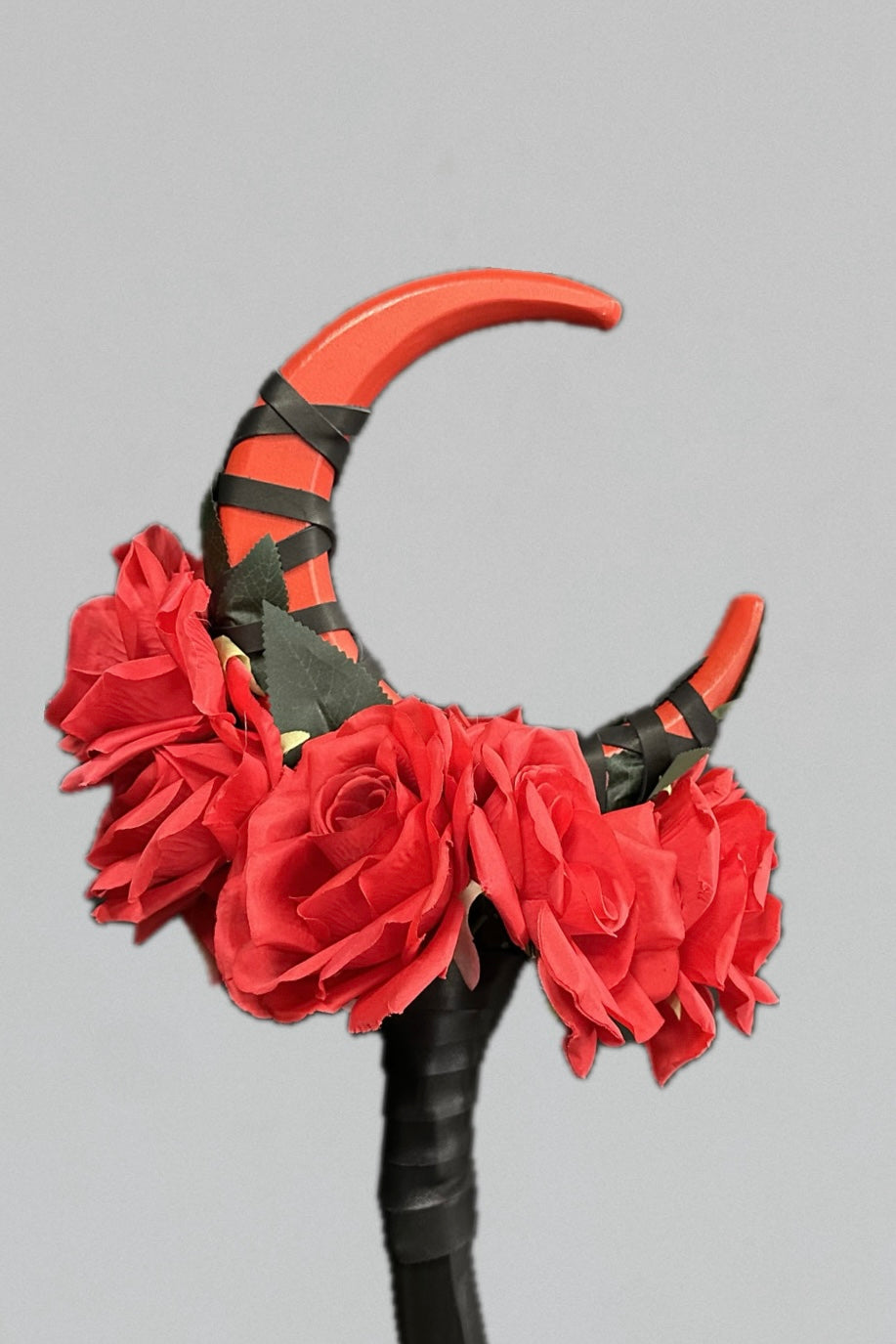 Vivid Red Crescent Moon Staff with bright scarlet crescent design