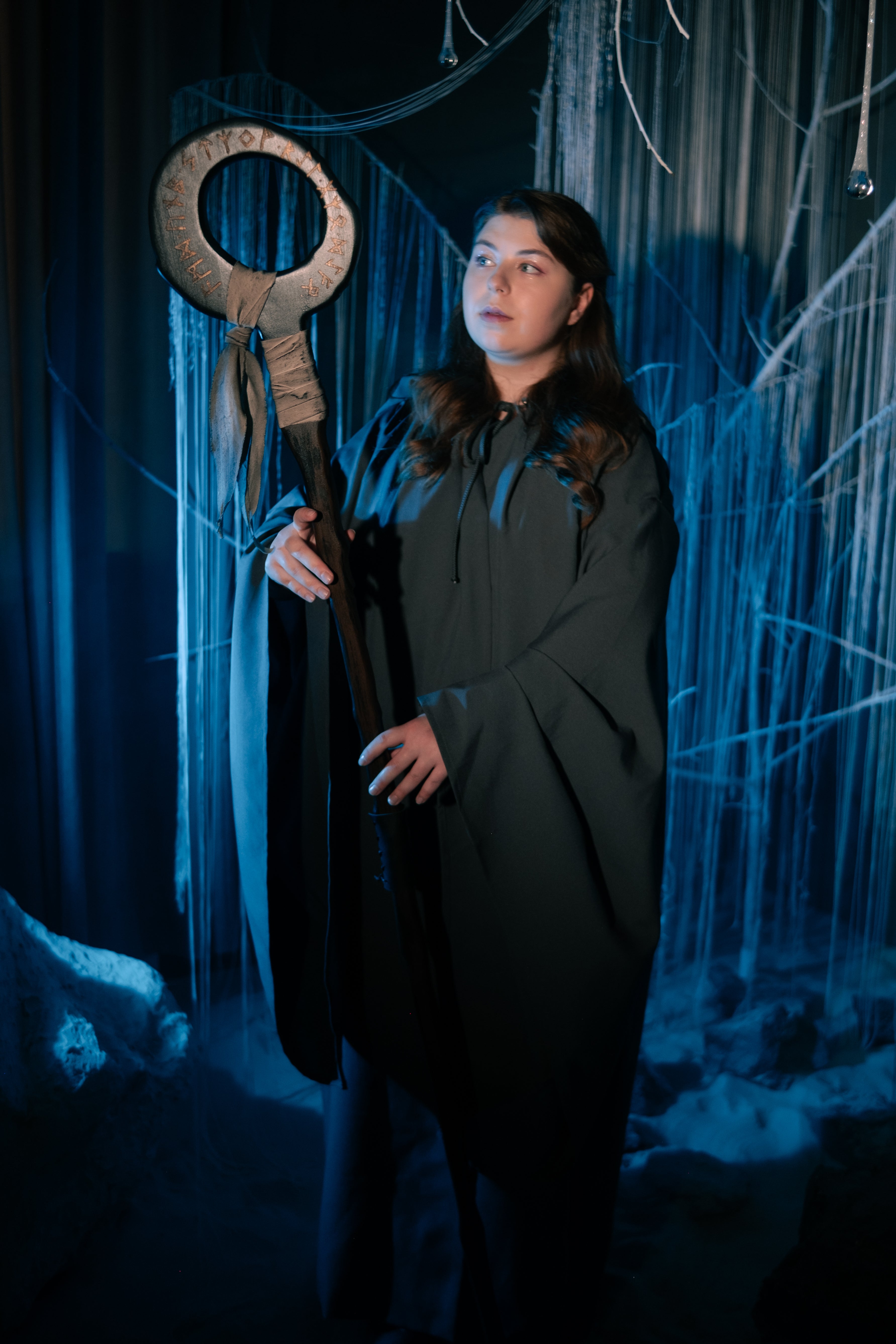 Handmade alder wood fantasy staff for symbolic character styling