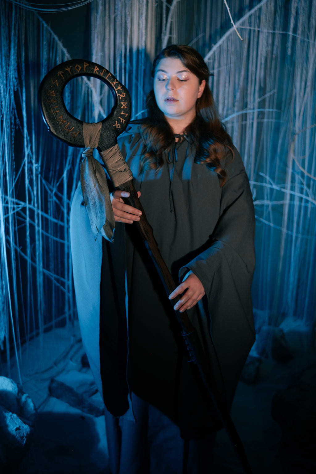 Sculptural wooden display staff handmade by Sanctum Of Spells