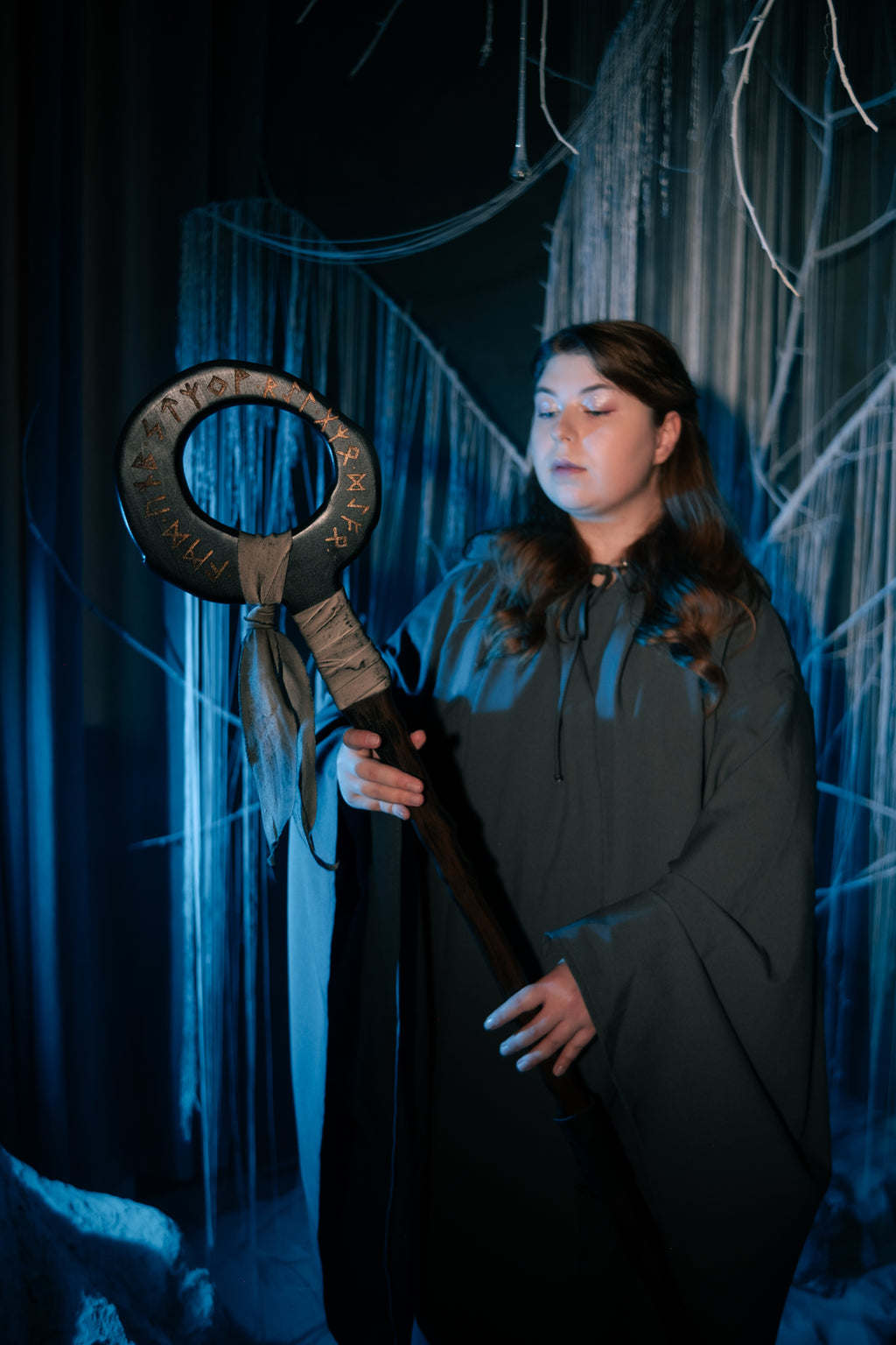 Dark fantasy staff for atmospheric photoshoots and display