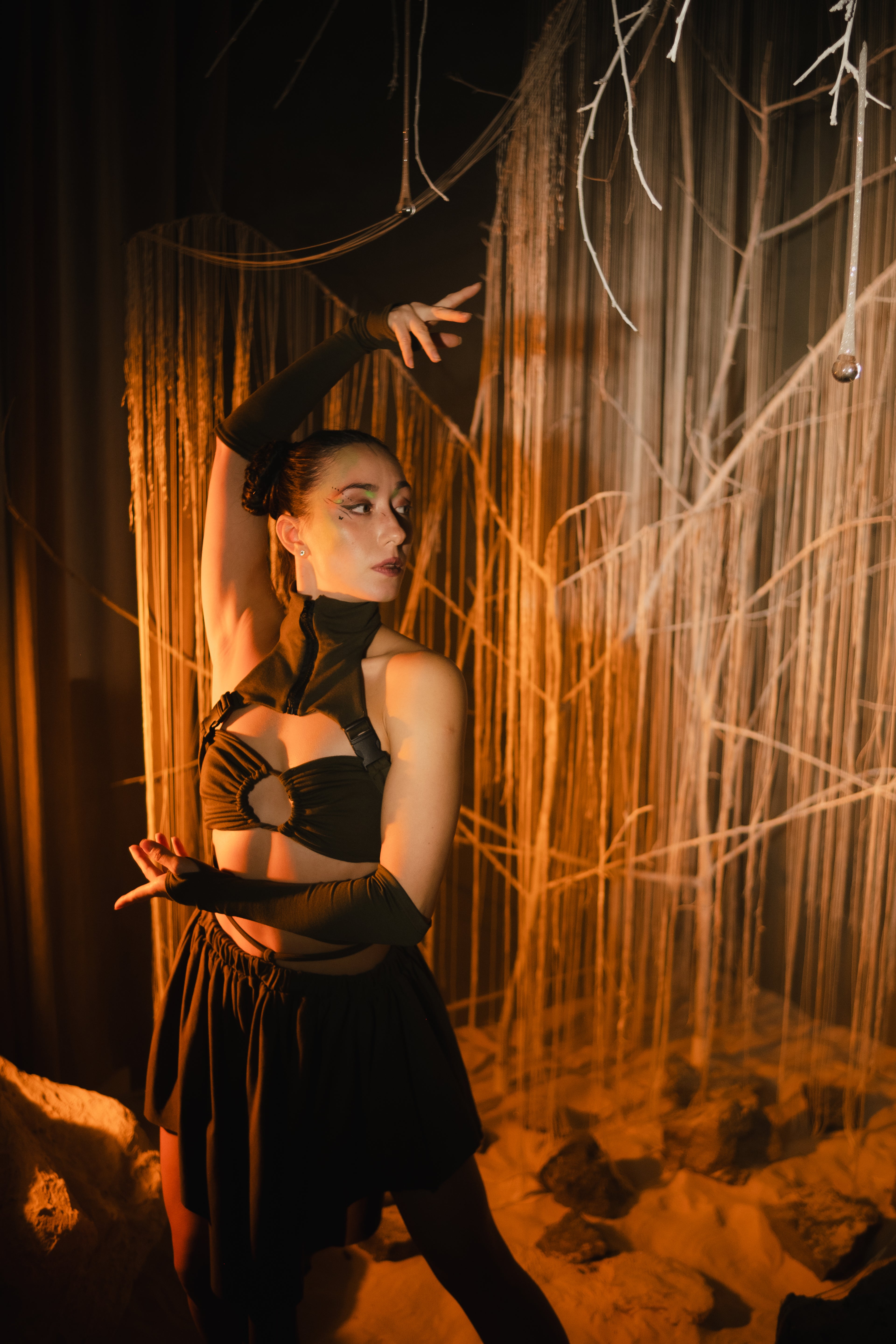 Black fantasy cotton outfit handmade organic silhouette with cutout top