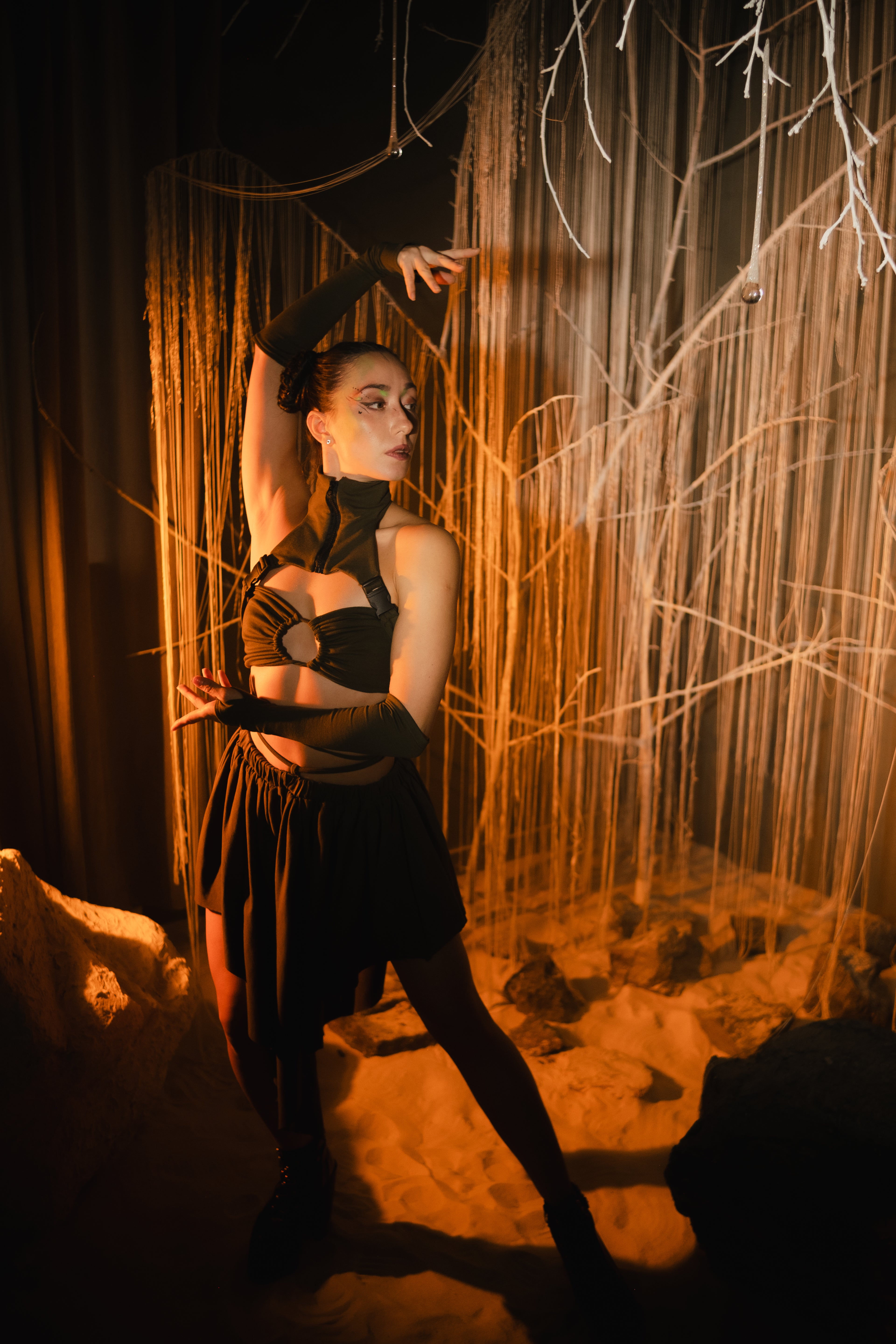 Khaki Forest Fantasy Cotton Outfit – Handmade Organic Artwear Set