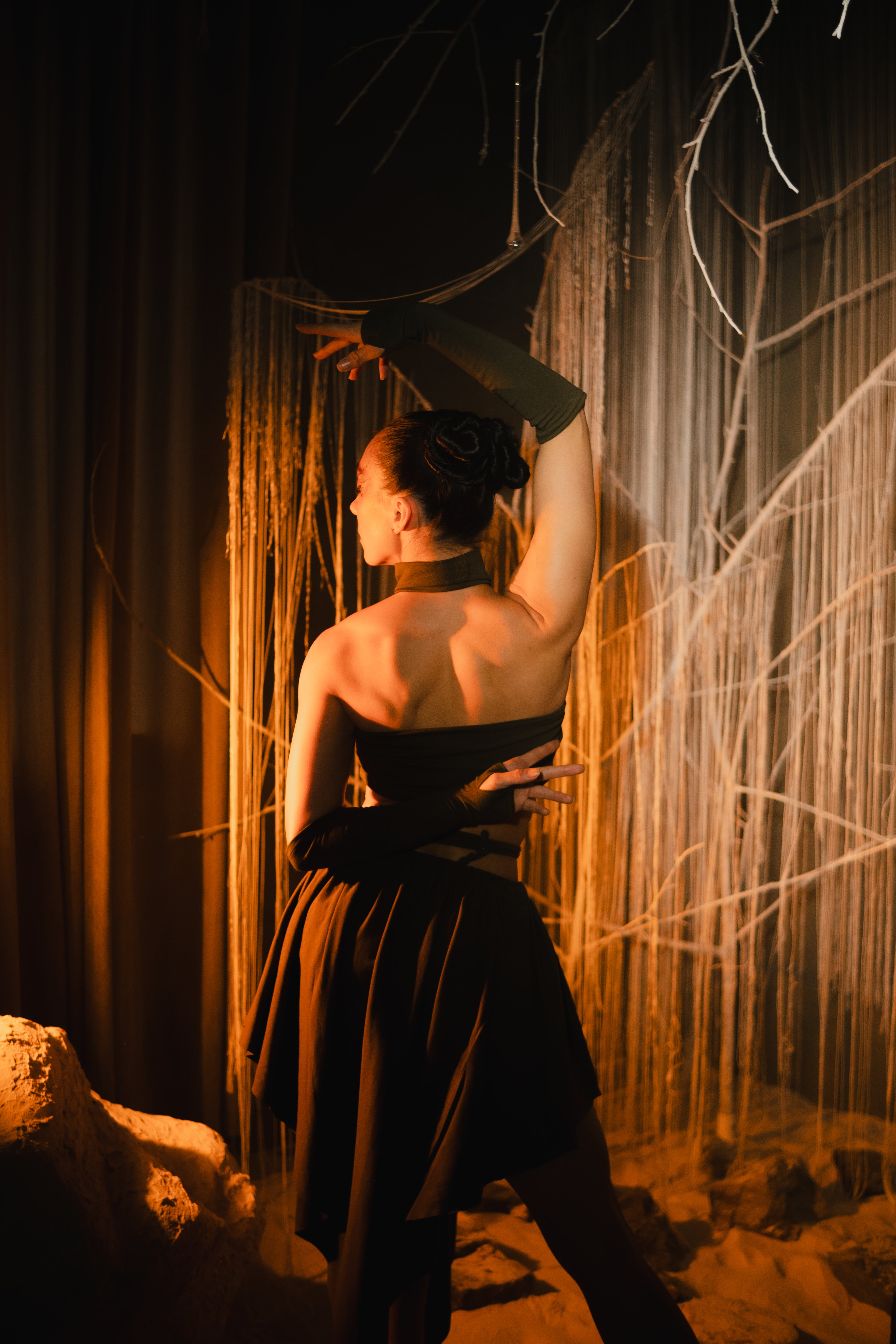 Khaki Forest Fantasy Cotton Outfit – Handmade Organic Artwear Set