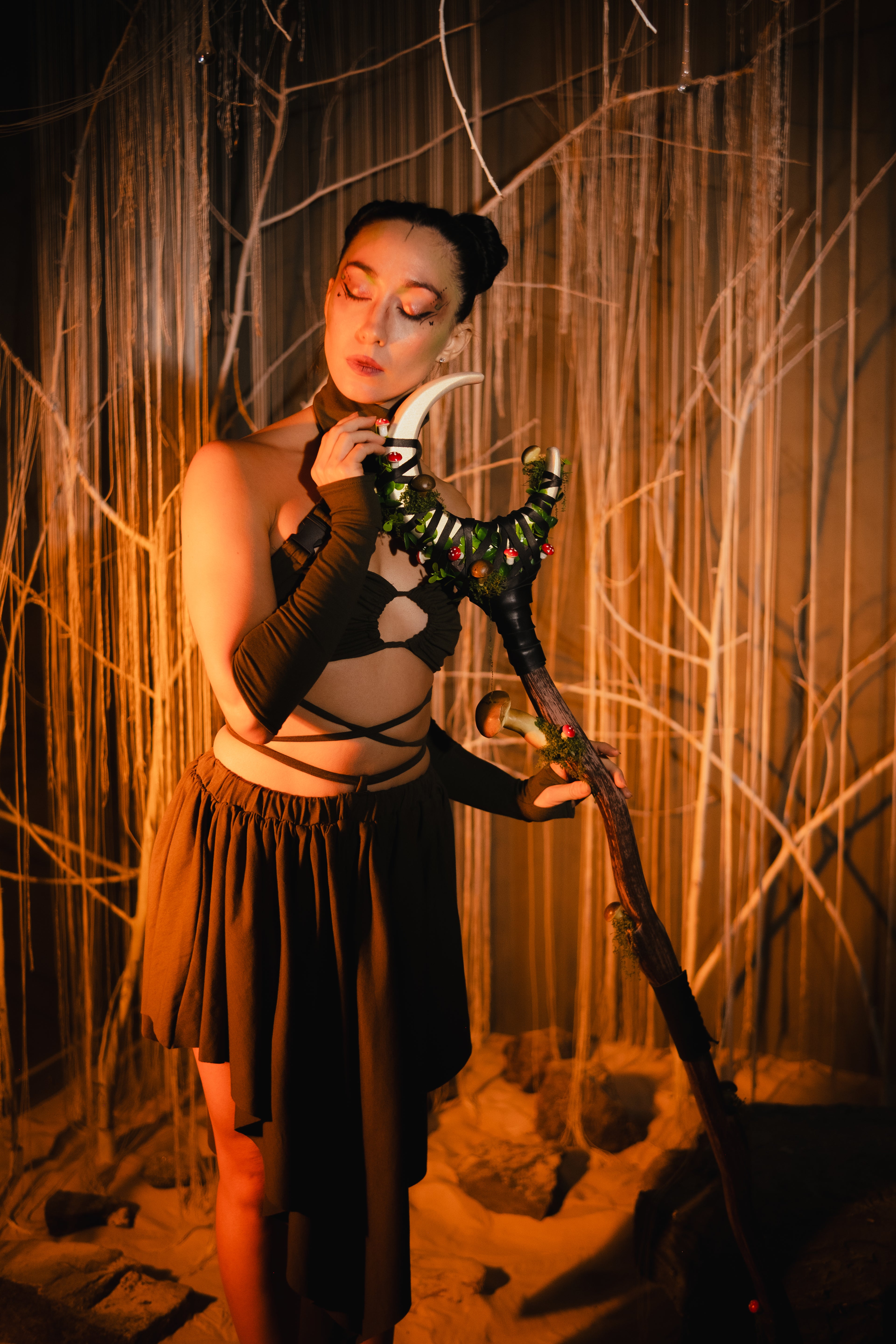 Mossryn Crescent Moon Staff – Forest Wizard Staff Handmade