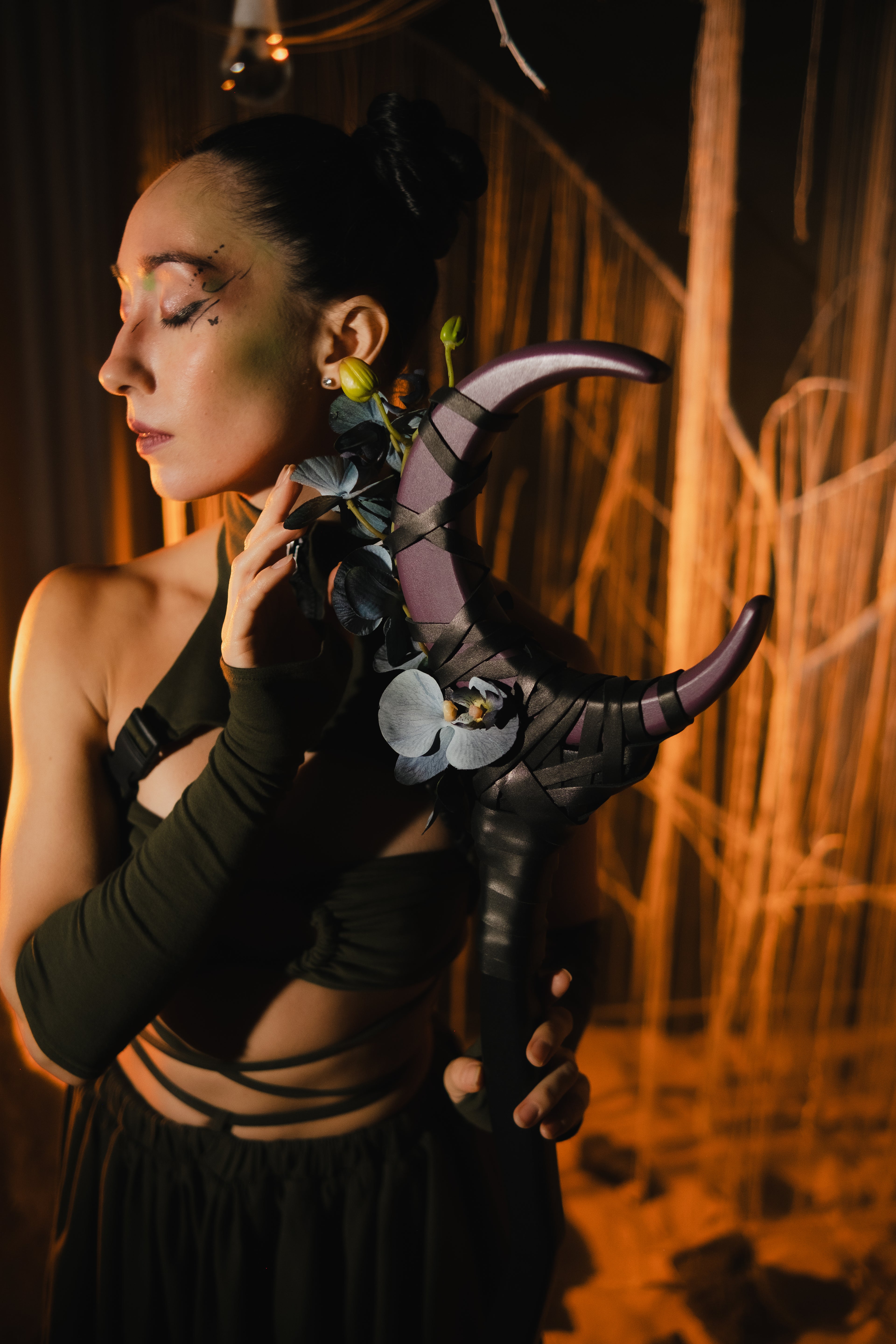 Moon Of Silent Orchids Staff – Floral Crescent Wizard Staff