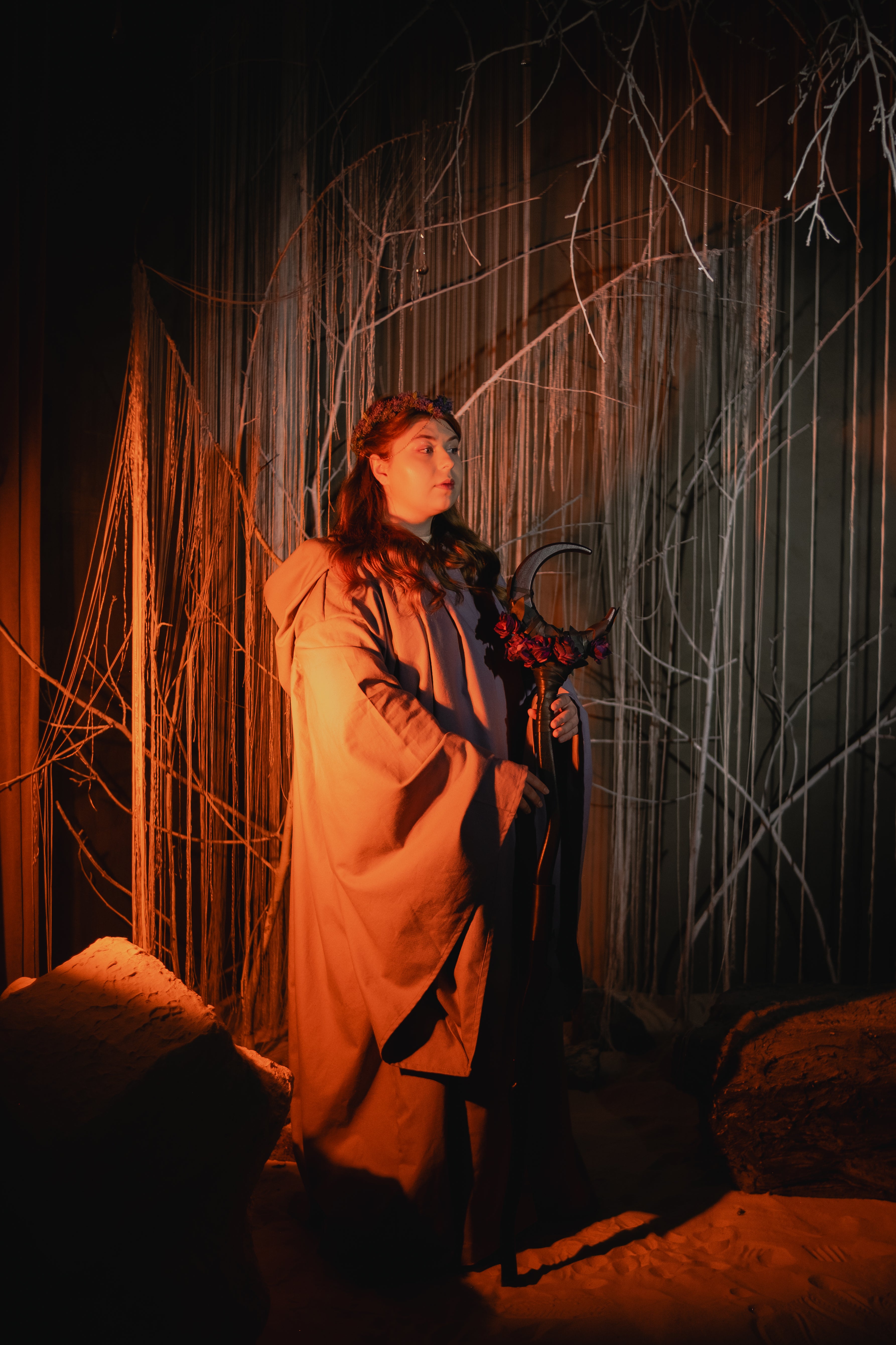 Floral Crescent Wood Staff – Velvet Eclipse Wizard Staff