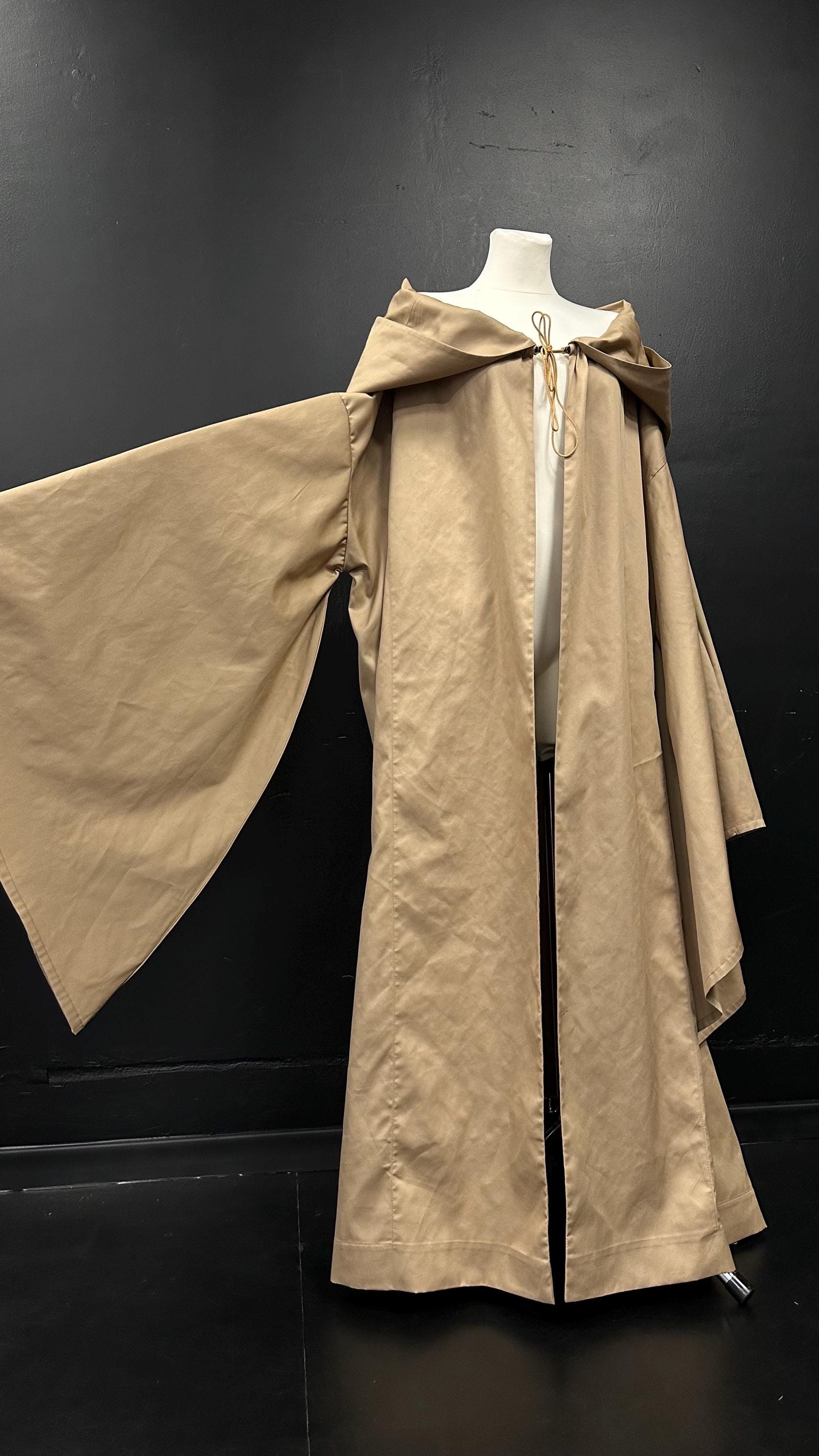 Golden Beige Linen Cloak and Muslin Tunic – Medieval Earth Tone Outfit, Artisan Renaissance Clothing, Natural Handmade Ensemble