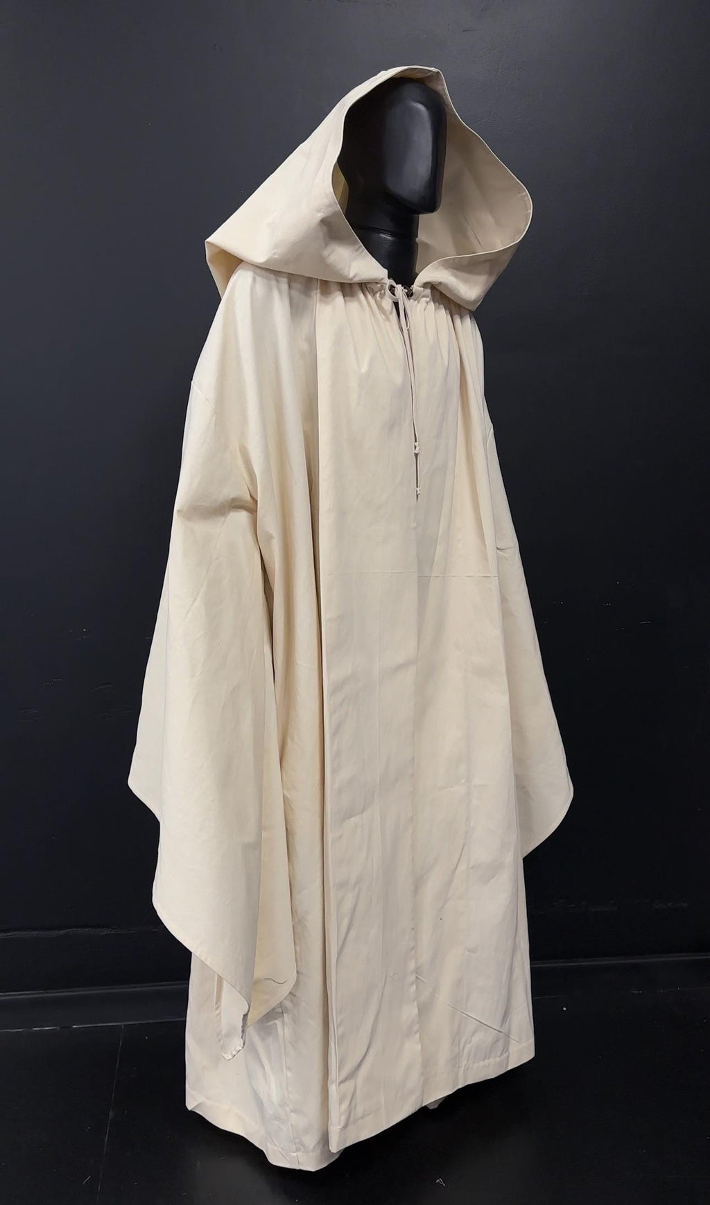 Natural Beige Linen Cloak – Buttercream Hooded Cape, Unisex Medieval Fantasy Mantle, Handmade Renaissance Robe, Custom Beige Costume Cloak