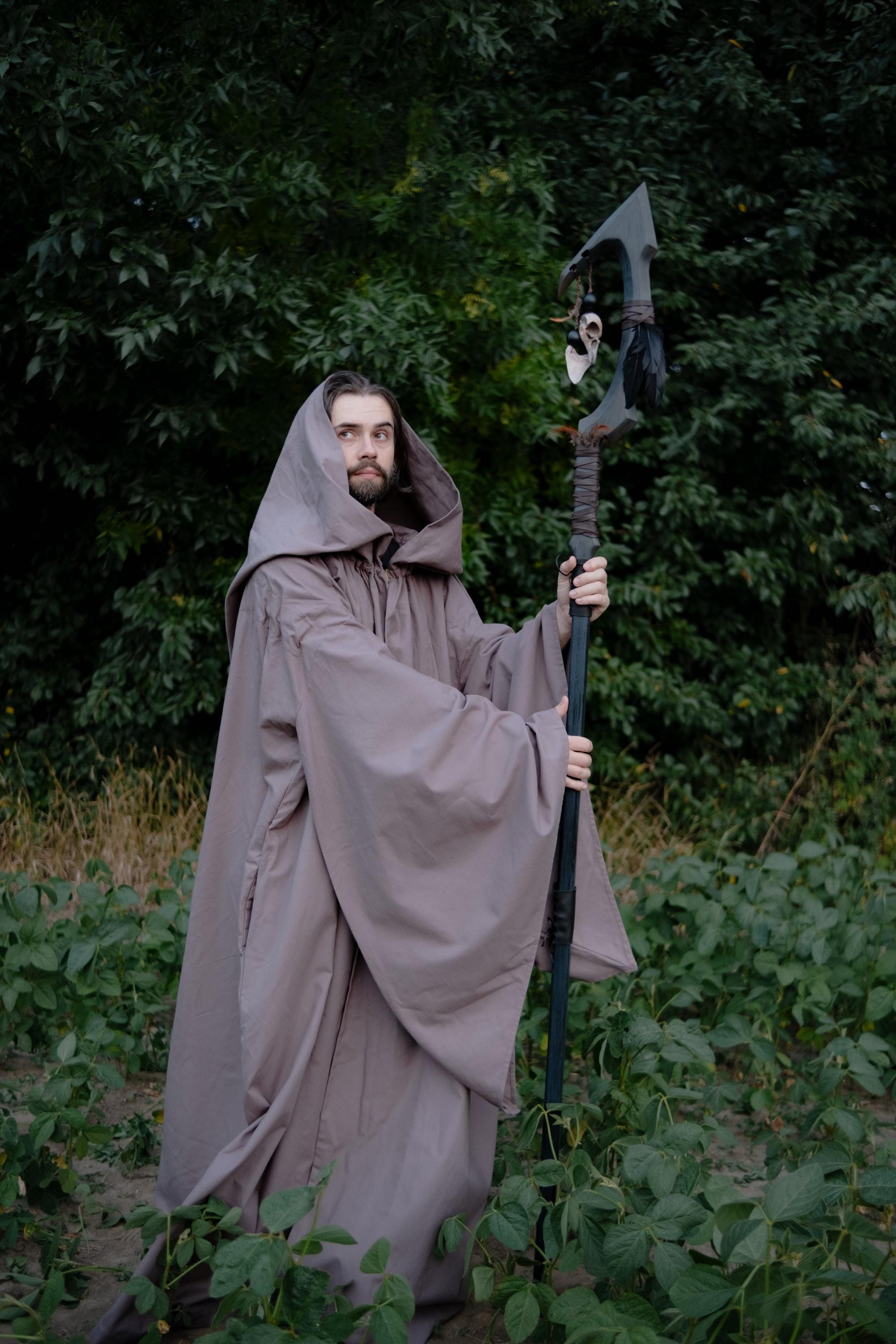 Graphite Night Cloak – Handmade Hooded Cape, Unisex Medieval Fantasy Mantle, Renaissance Costume Robe, Custom Dark Gray Cloak