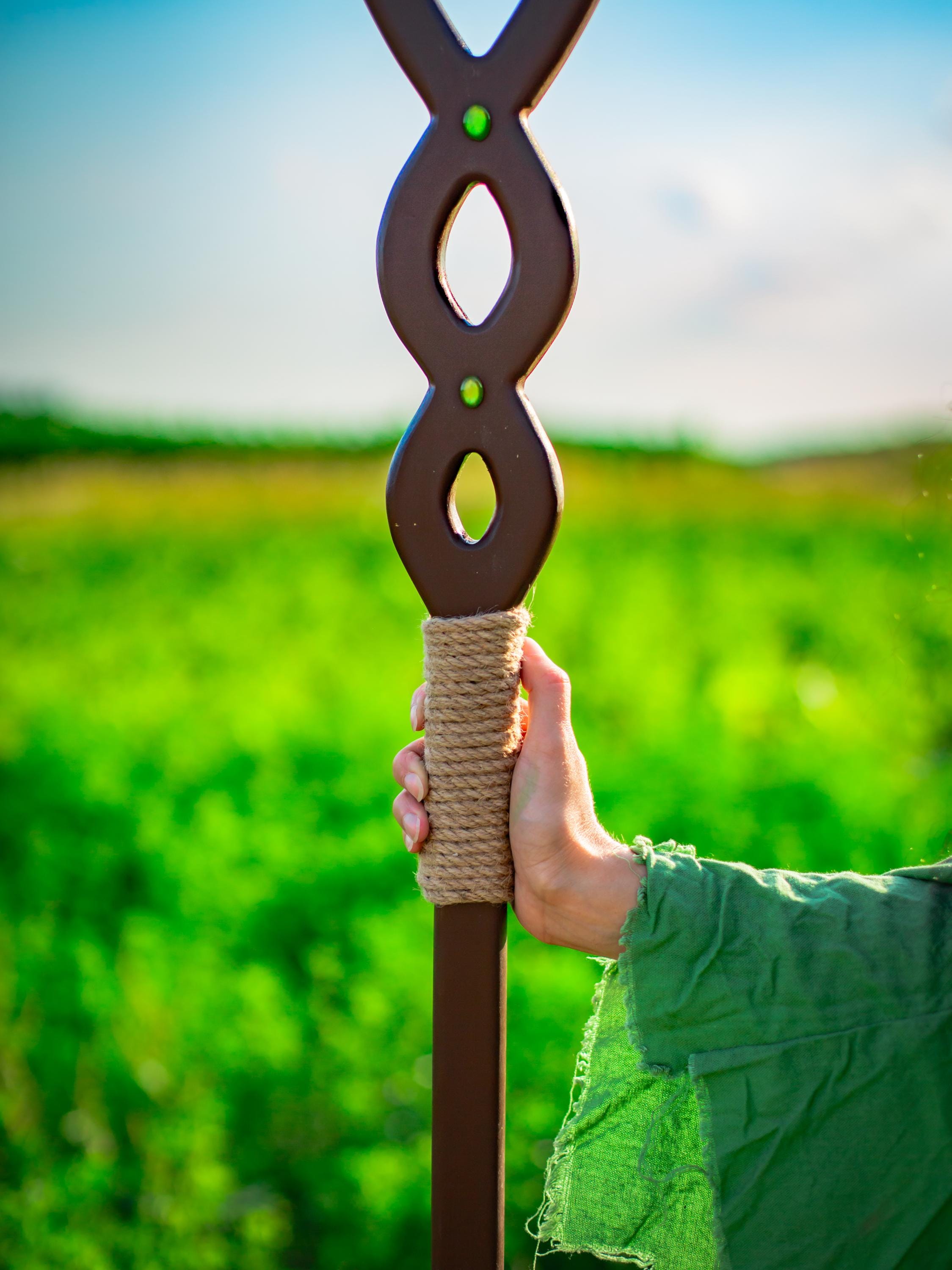 Celestial Ellipse Staff – Wooden Druid Staff, Handmade Fantasy Prop, Mystical Nature Decor, Cosmic Ritual Wand, Forest Magic