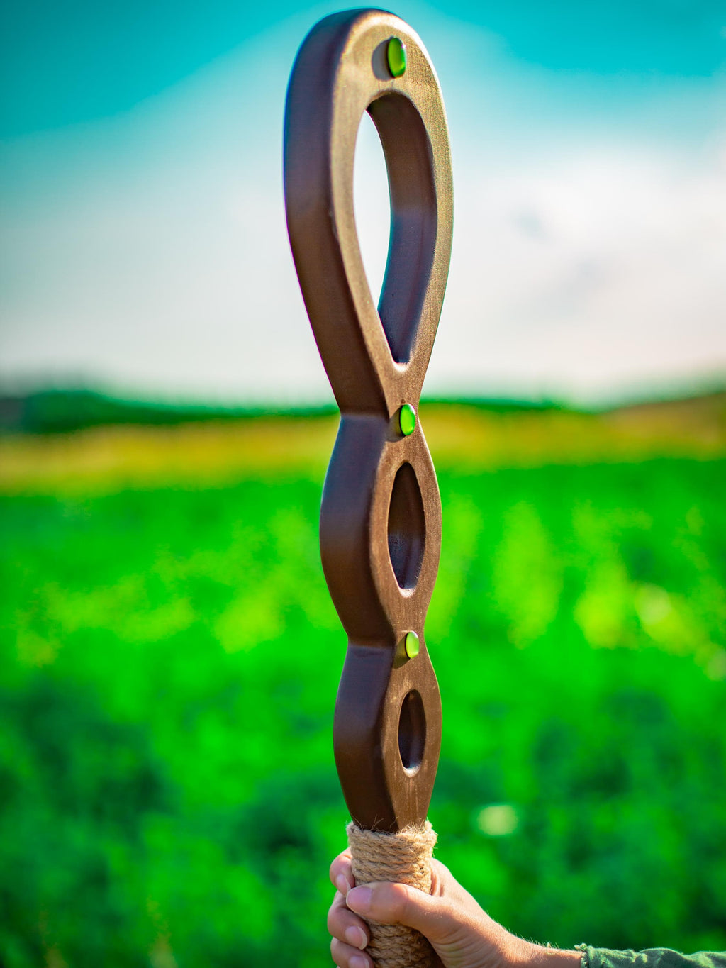 Celestial Ellipse Staff – Wooden Druid Staff, Handmade Fantasy Prop, Mystical Nature Decor, Cosmic Ritual Wand, Forest Magic