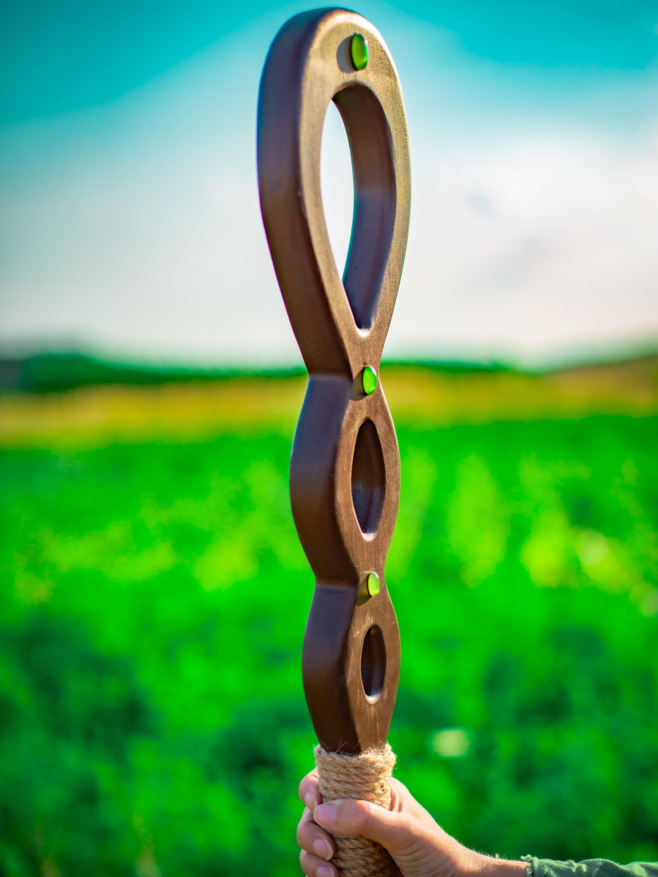 Celestial Ellipse Staff – Wooden Druid Staff, Handmade Fantasy Prop, Mystical Nature Decor, Cosmic Ritual Wand, Forest Magic