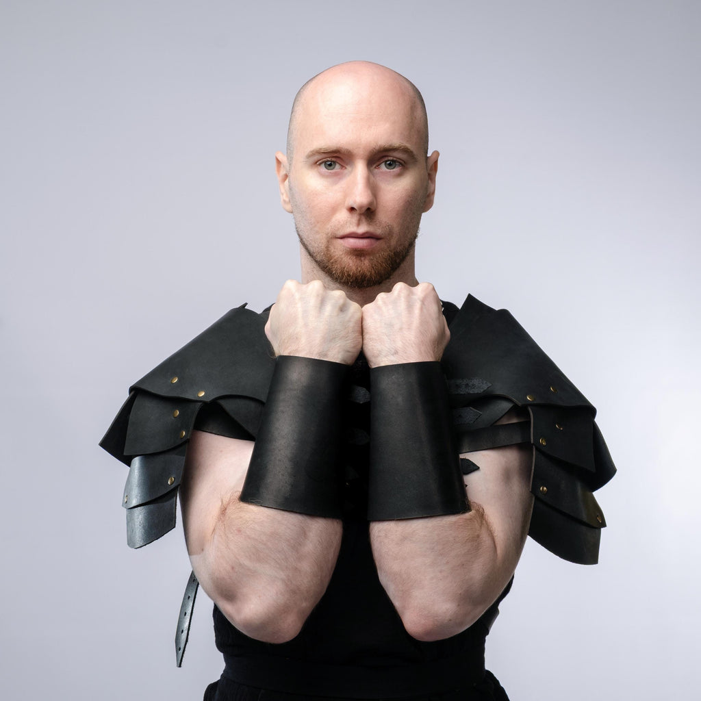 Leather Bracers with Metal Details of Valhalla  – Viking Arm Guards – Medieval LARP Armor – Handmade Cosplay Vambraces – Warrior Accessories