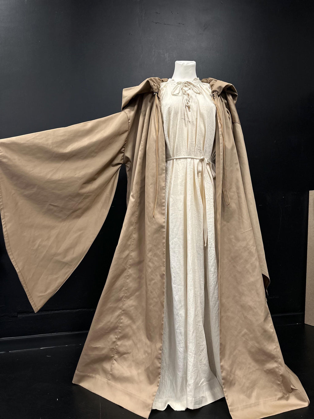 Golden Beige Cloak – Handmade Hooded Cape, Unisex Medieval Fantasy Mantle, Renaissance Costume Robe, Custom Beige Brown Cloak