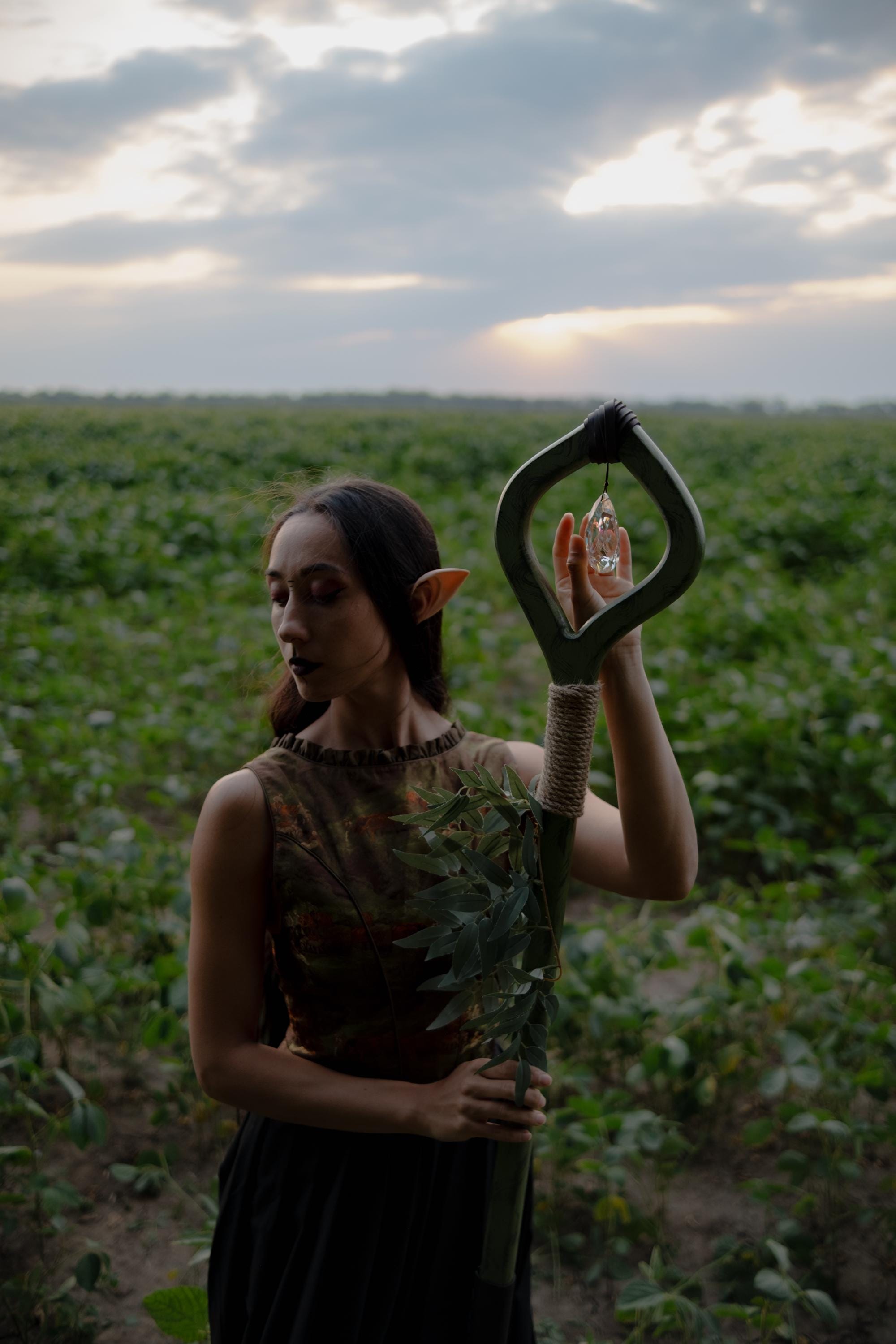 Crystal Of The Forest – Handmade Wooden Staff with Glass Crystal, Nature Staff for Cosplay