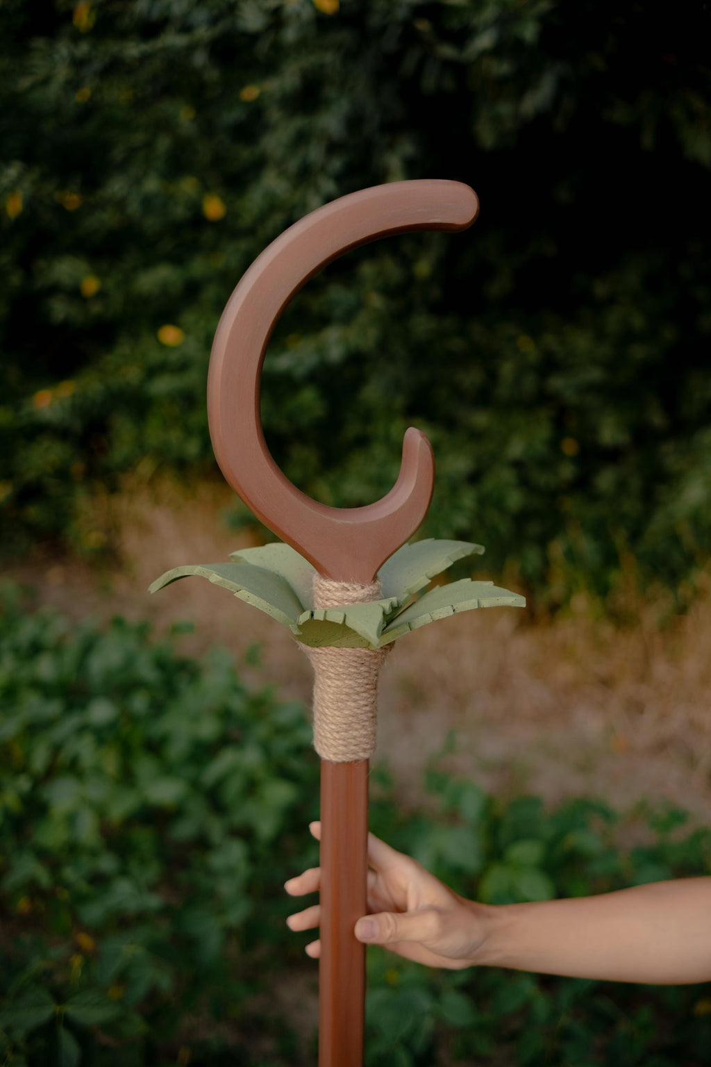 Petal Crescent - Druid Staff with EVA Foam Leaves – Handmade Wooden Nature Staff for Cosplay