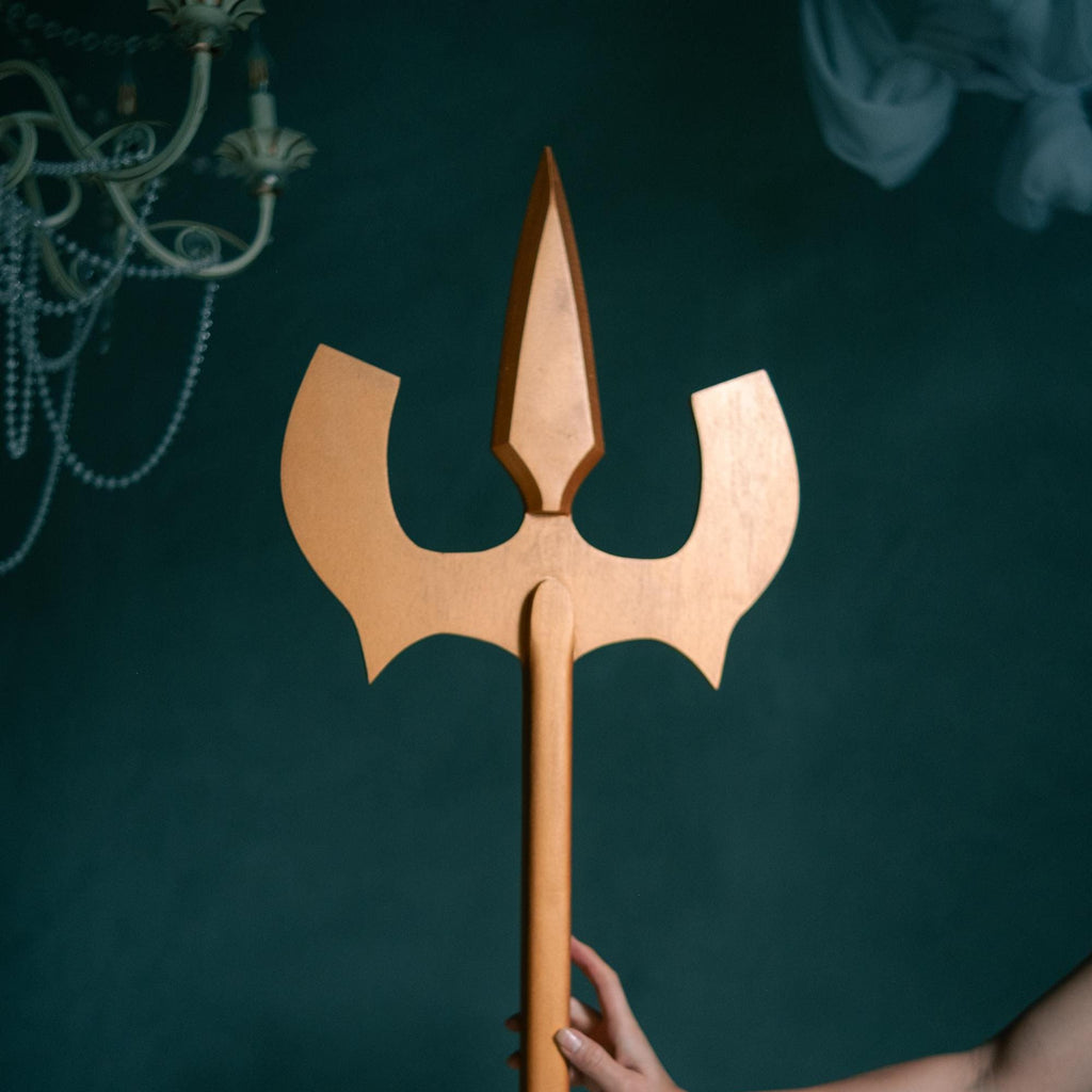 Golden Trident Egyptian Staff – Wooden Fantasy Prop, Mythical Weapon Accessory For Festivals,Mosmic Warrior