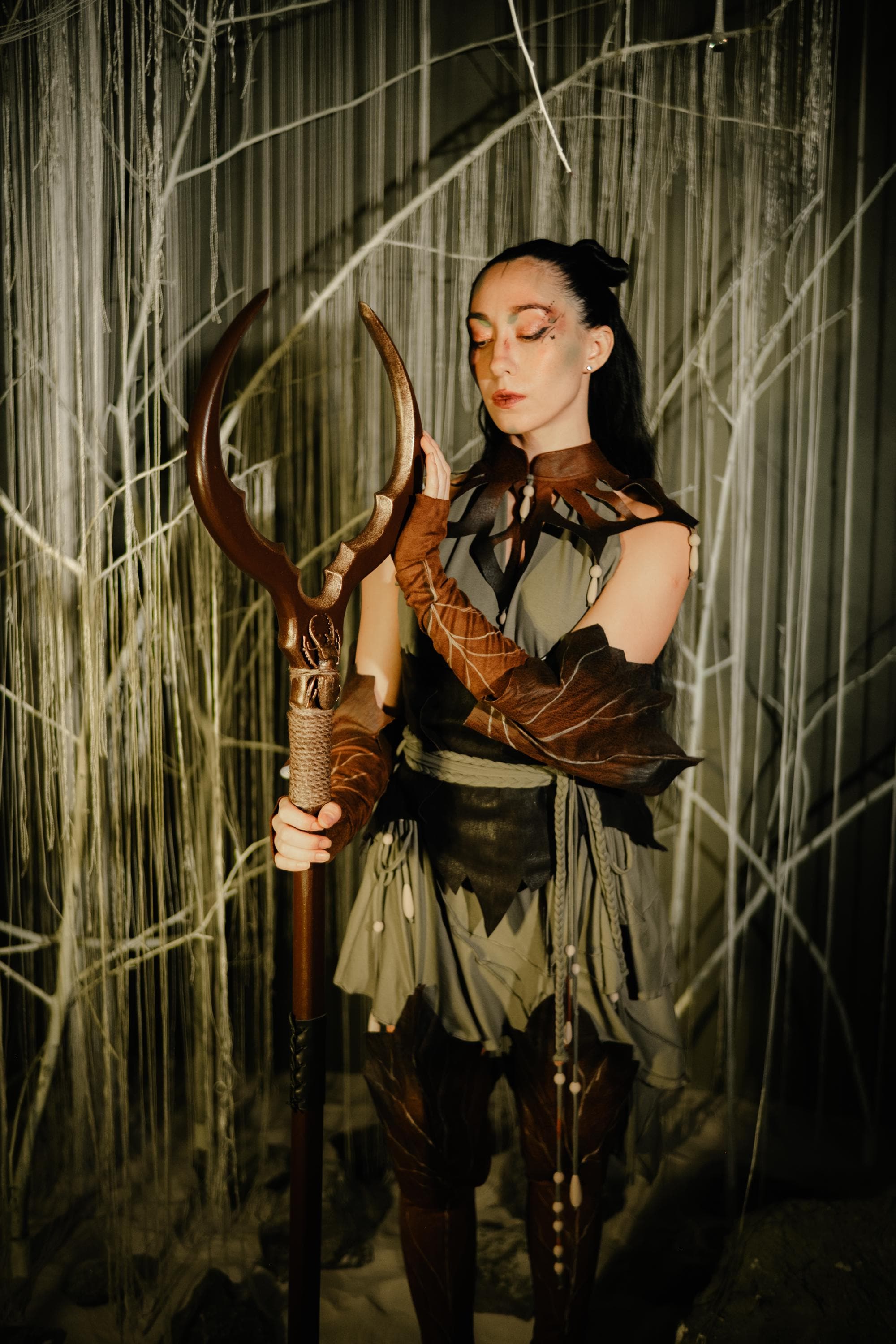 Bug-Shaped Arcane Staff – Wooden Fantasy Costume, Beetle Design, Handmade Druidic Decor, Nature-Inspired Prop