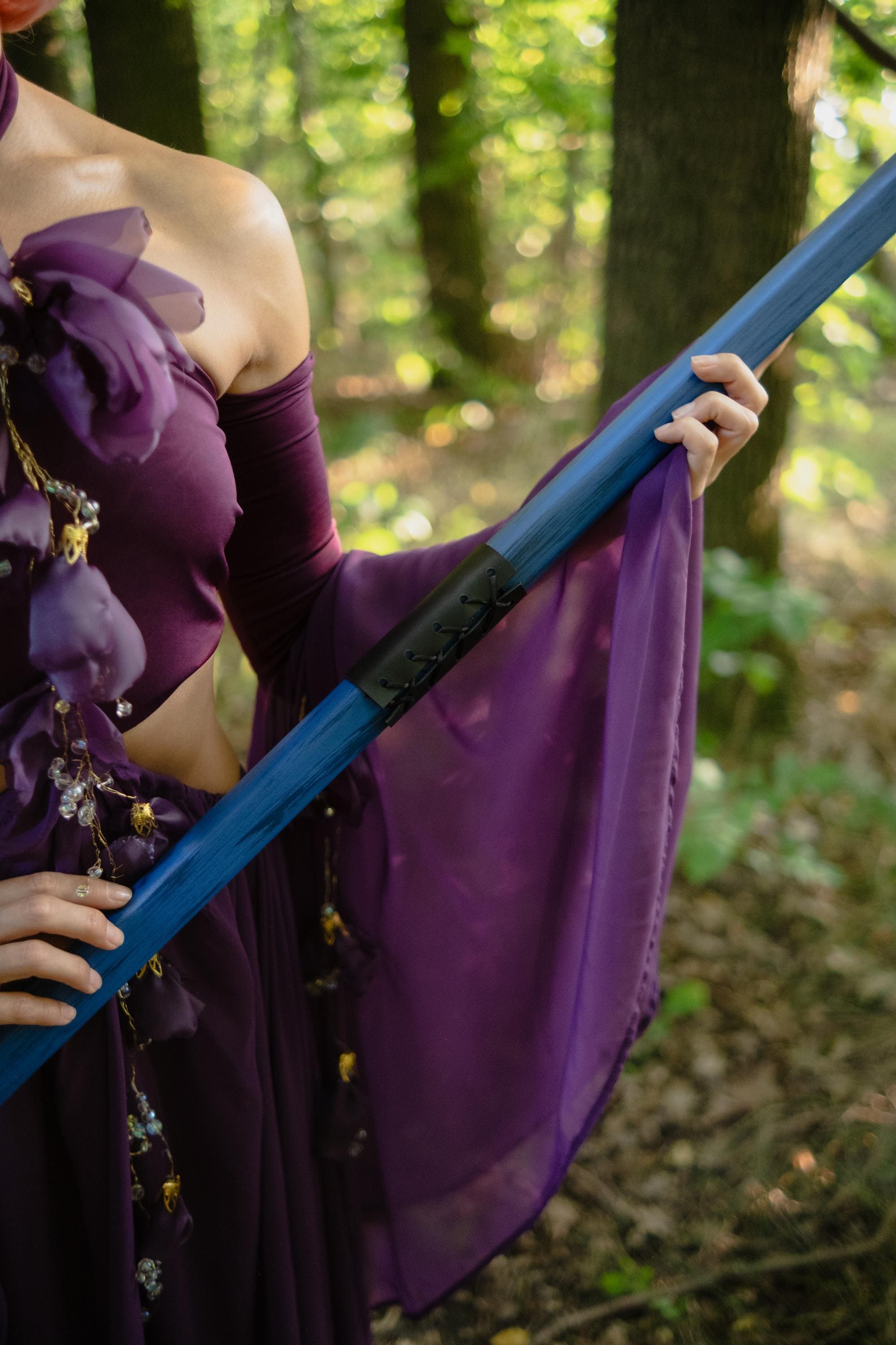 Fantasy Wooden Staff “Whirling Tides” – Blue Magic Cosplay Prop, Wizard Staff, Handmade Magic Staff, Fantasy Costume