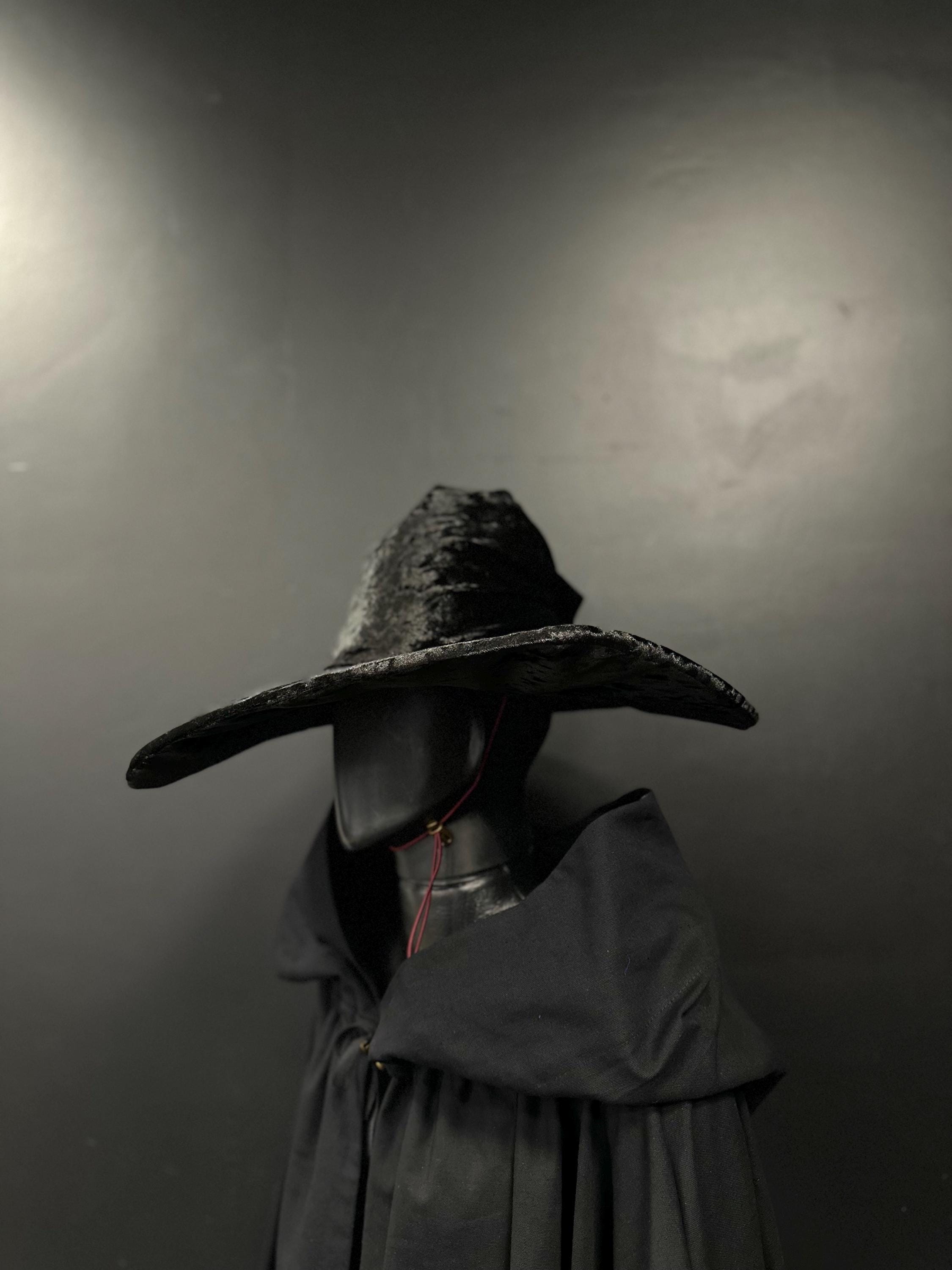 Black Crushed Velvet Wizard Hat – Handmade Medieval Fantasy Hat, Renaissance Cosplay Accessory, Custom Elven Magic Pointed Hat