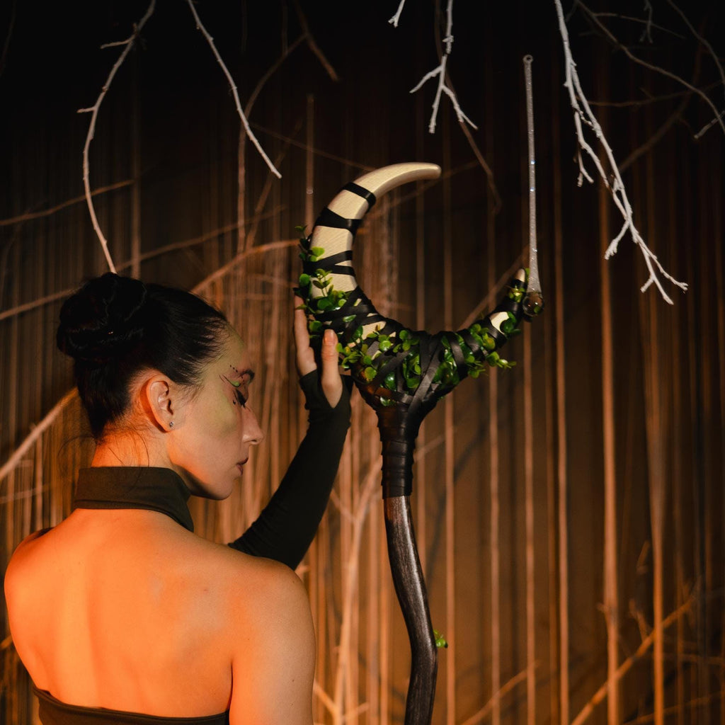 Crescent Moon Staff — Big Lunar Magical Stick Cosplay for Witchcraft and Mages, Wizardry Cosplay, Alder made Props Wizard Staff