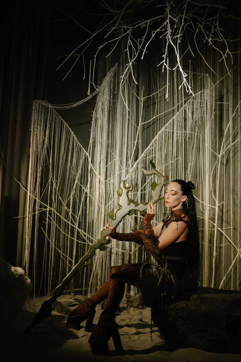 Druid Staff – The Woodland Haven, Forest Guardian Stave With Little Birds, Fantasy Wizard Prop