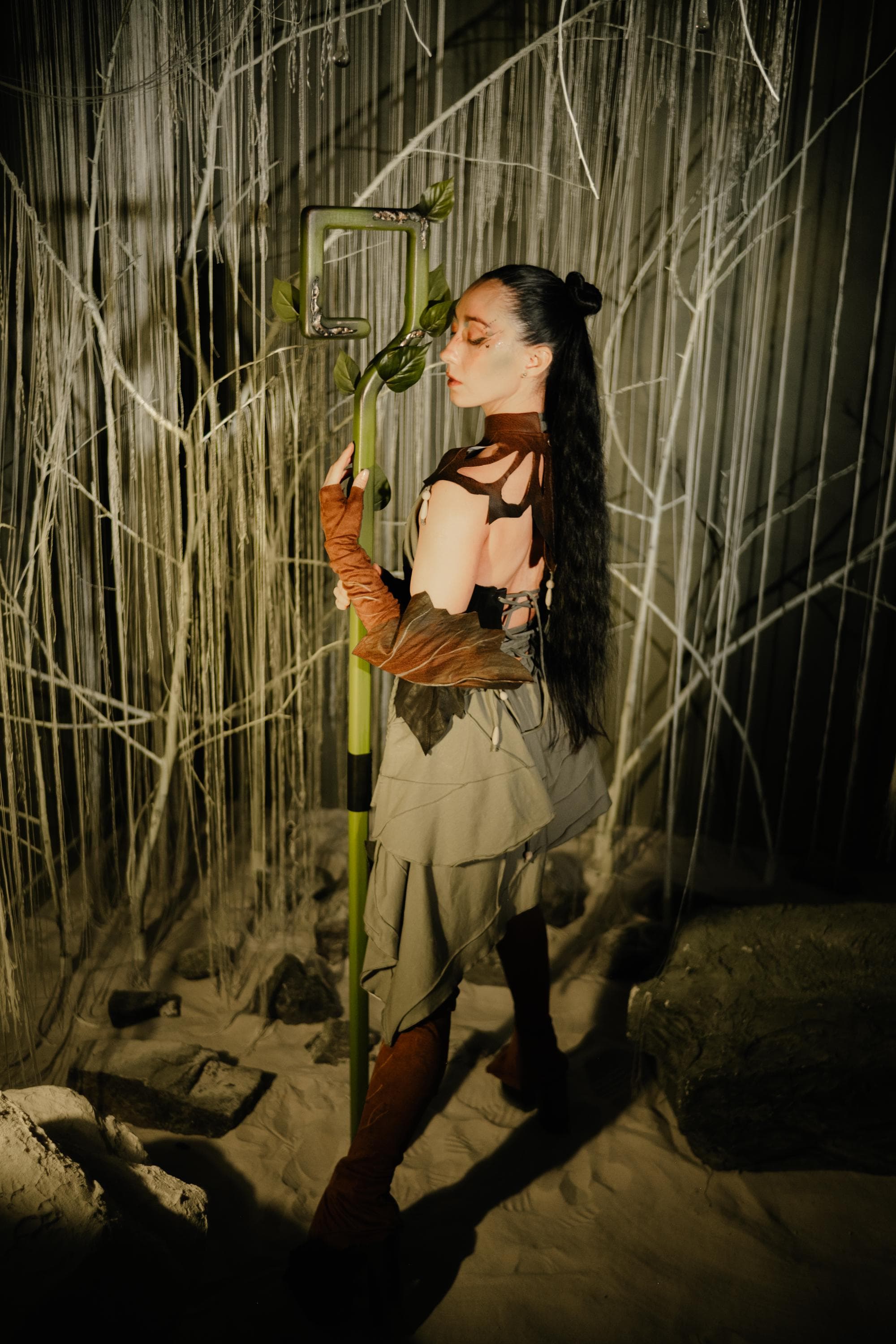 Wooden Fantasy Staff – The Verdant Key, Druid Accessory, Handcrafted Wooden Stave