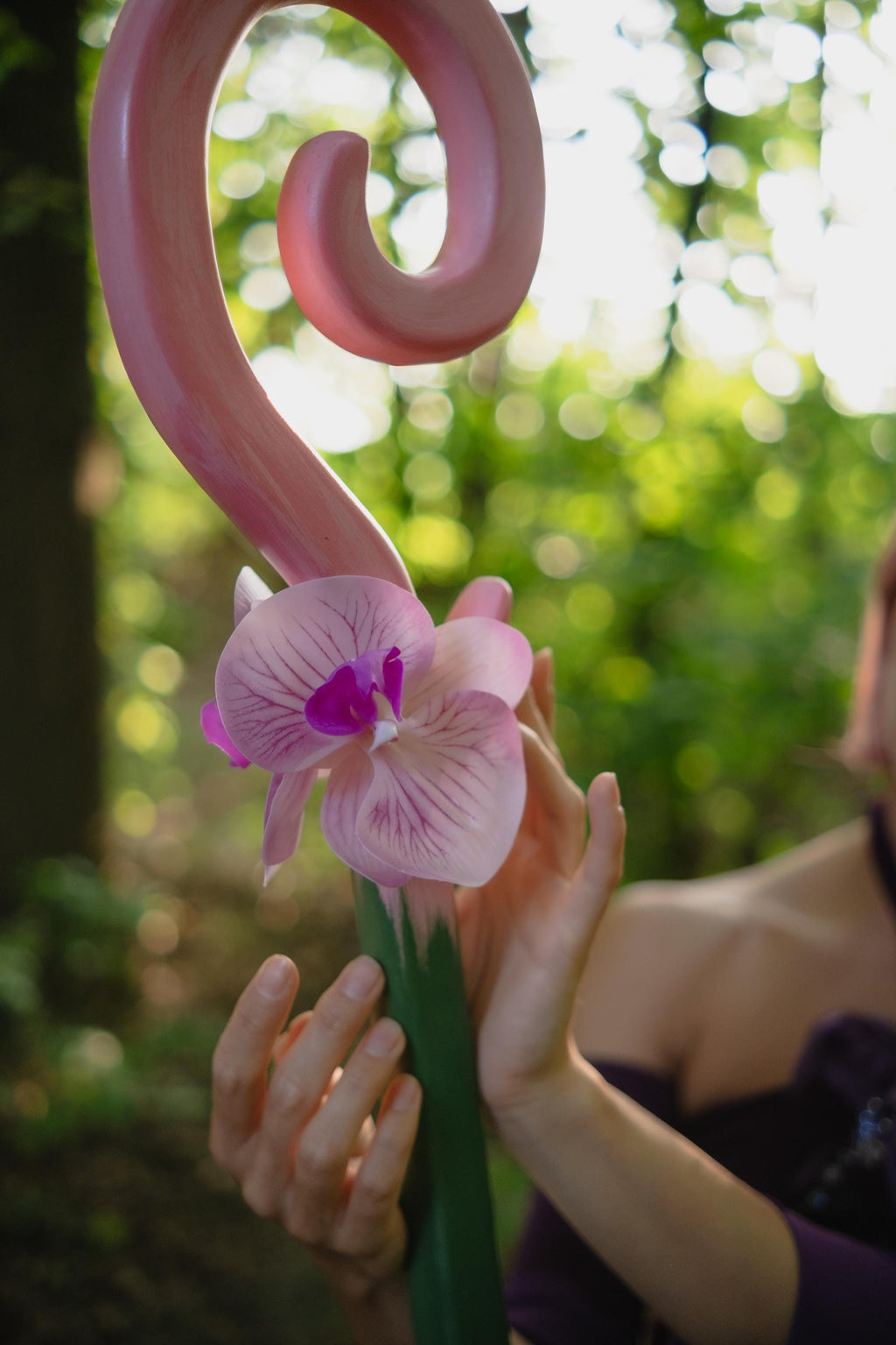 Cosplay Staff – "Orchid Blossom " Pink Wooden Wizard Prop Fantasy Roleplay, Mage or Sorcerer Costume, Witch, Fairy or Elf