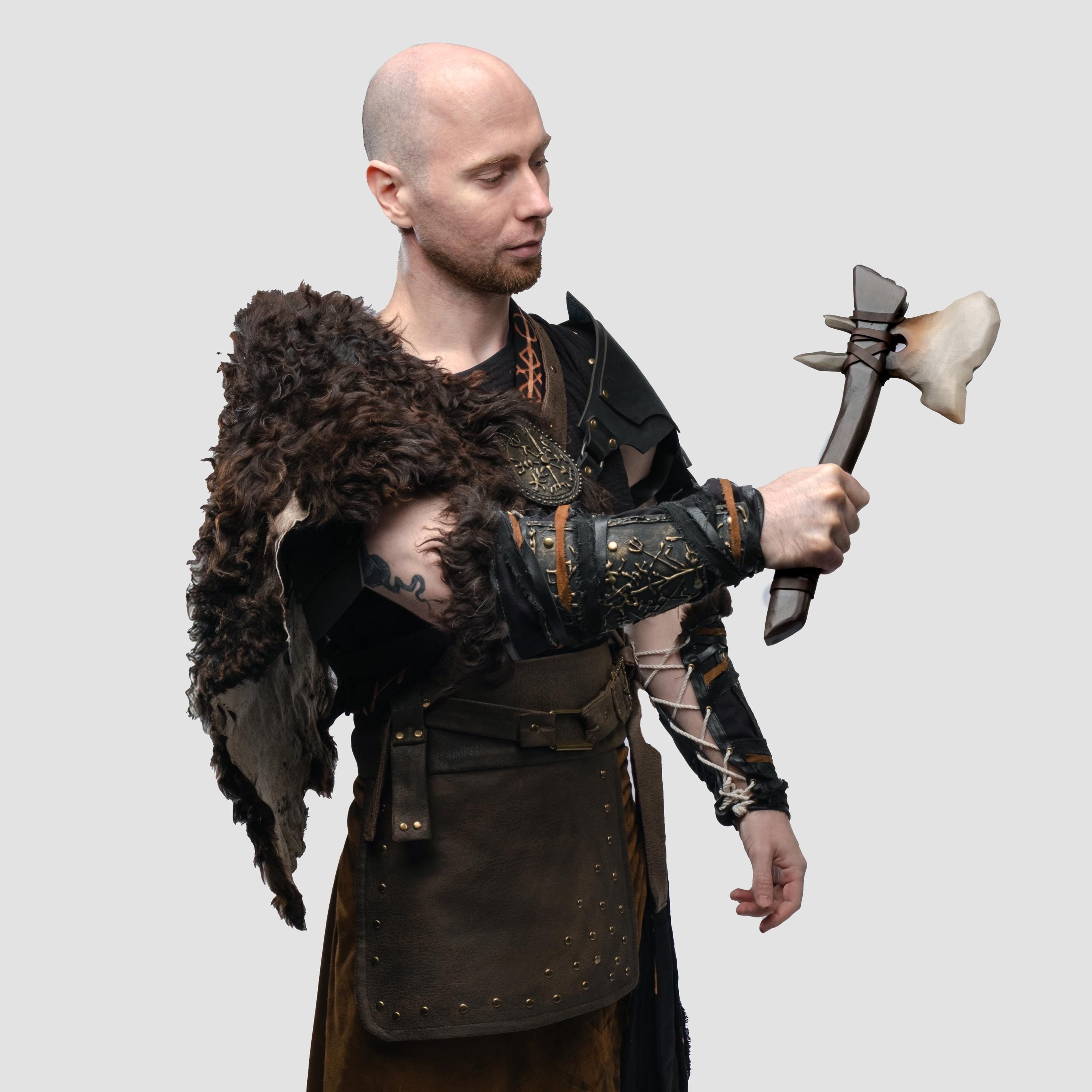 Viking Hunter Costume – Runic Leather Armor – Handcrafted Nordic Outfit – Cosplay & LARP Set