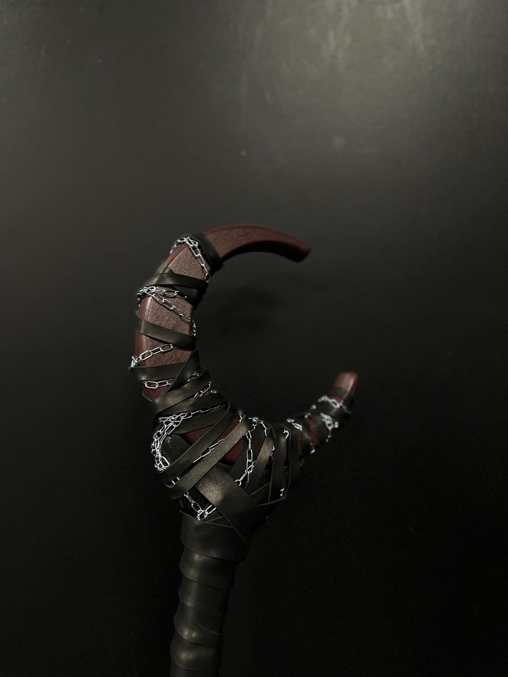 Dark Plum Shadow Moon Staff with Chain – Handcrafted Wizard Prop, Wiccan Cosplay Wand, Mystic Alder Wood Accessory