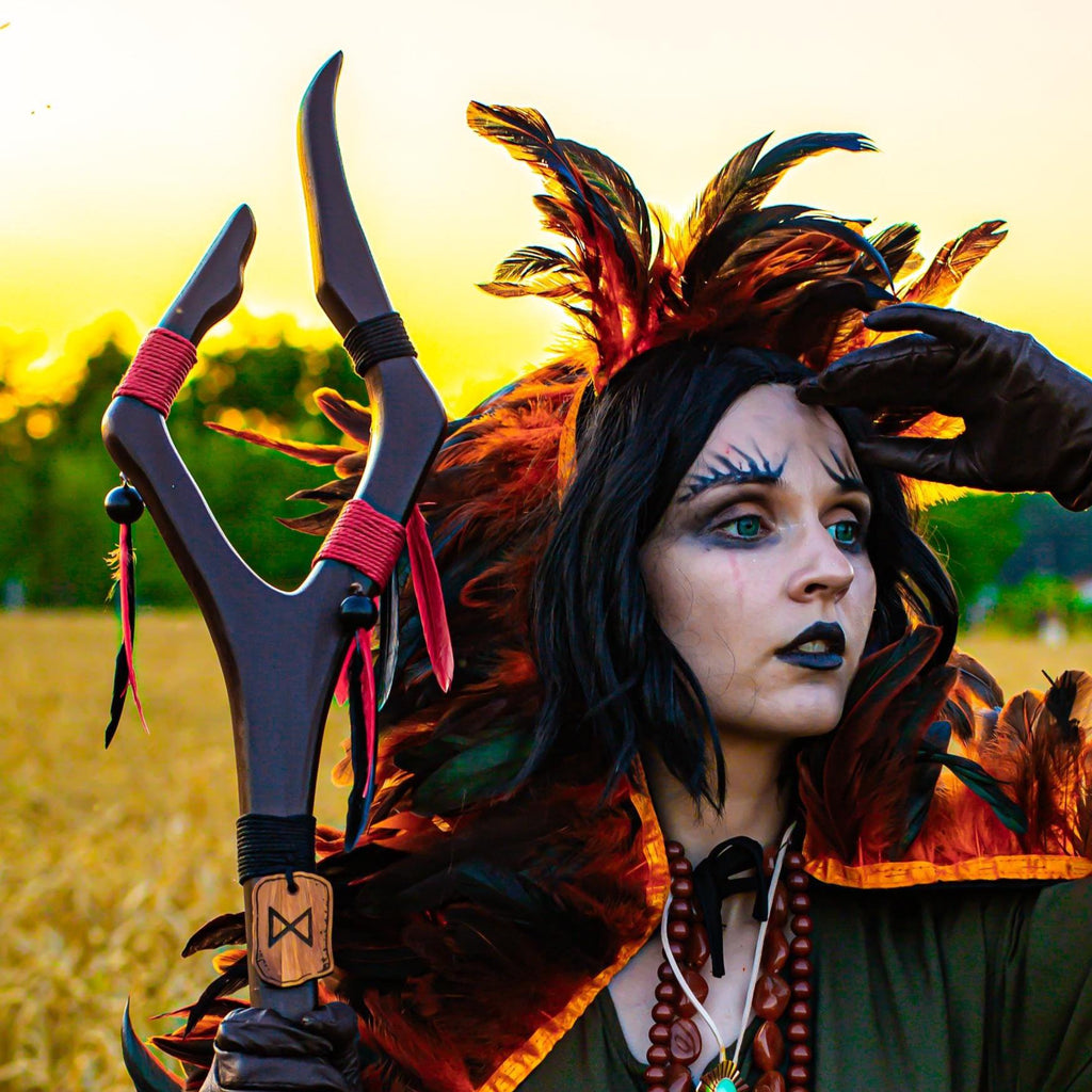 Runebind Shamanic Staff – Wooden Runeweaver’s Scepter, Handcrafted Alder Wand, Mystical Rune Rod, Fantasy Cosplay Prop