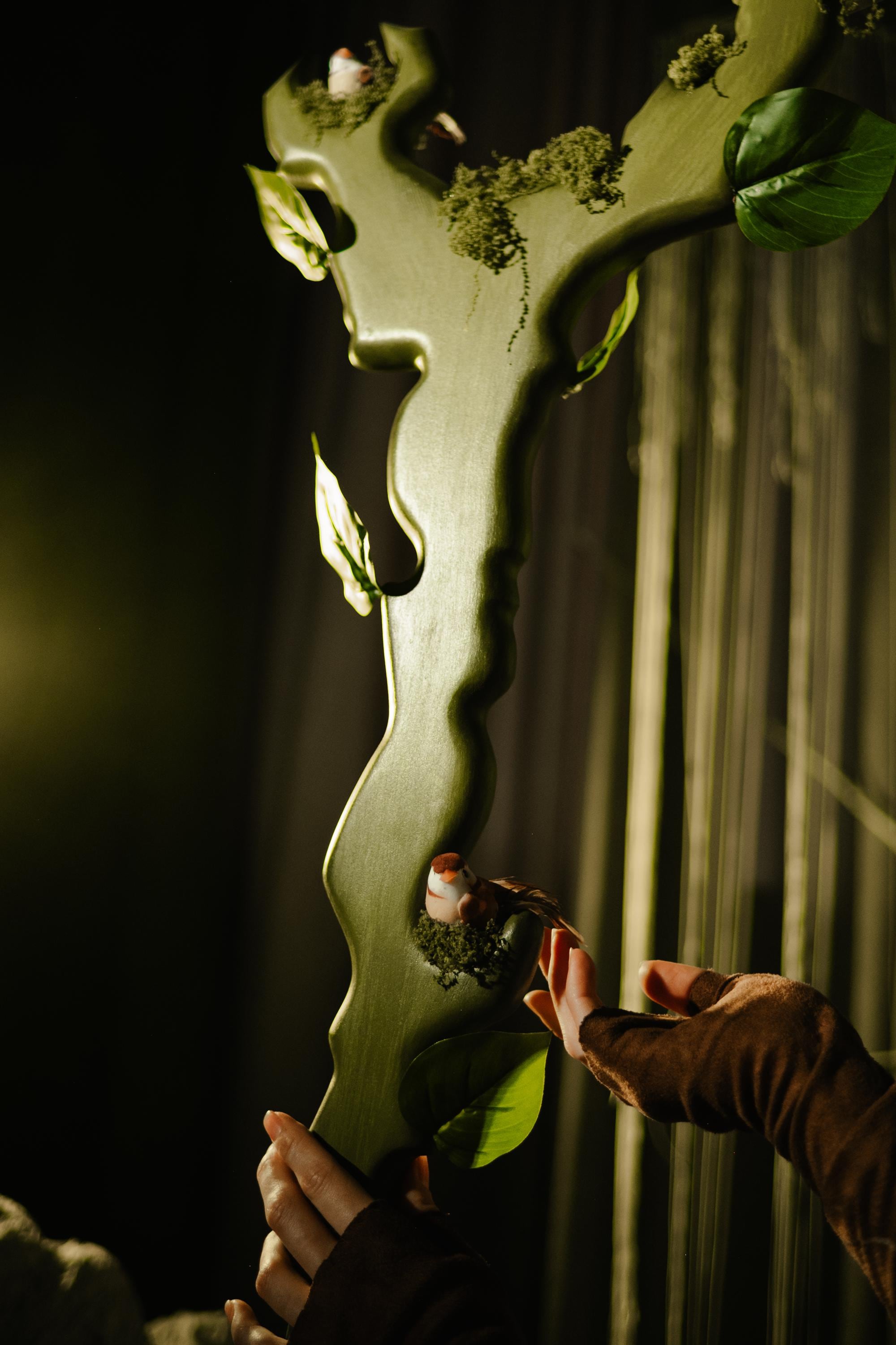 Druid Staff – The Woodland Haven, Forest Guardian Stave With Little Birds, Fantasy Wizard Prop