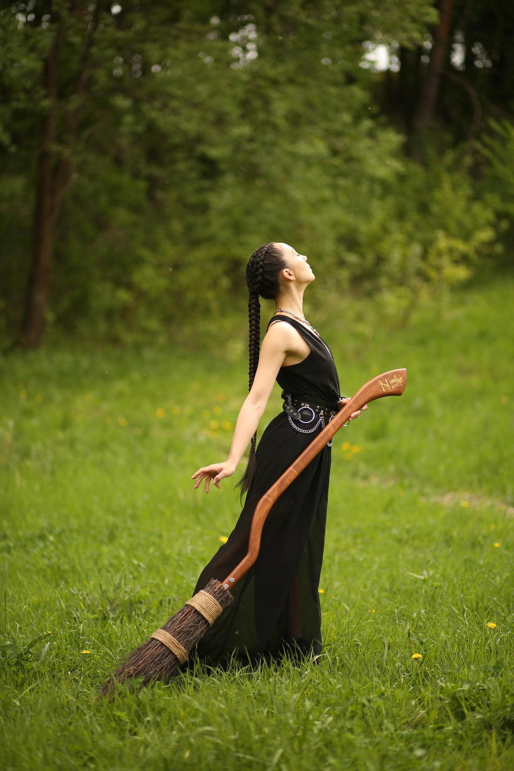 Wooden Wizard Broom – Fantasy Flying Broomstick, Handcrafted Magic Witch Decor Prop, Custom Made Gift for Cosplay or Display