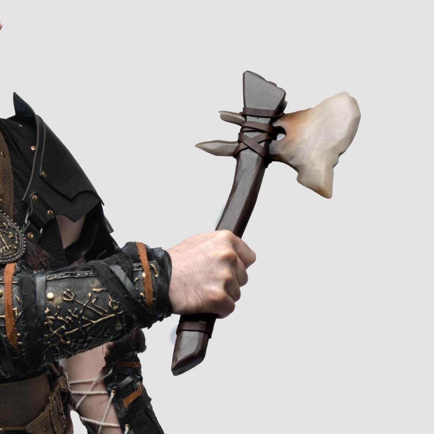 Fantasy Bone Axe, Bone Tomahawk – Wooden Weapon for Barbarian or Stone Age Cosplay