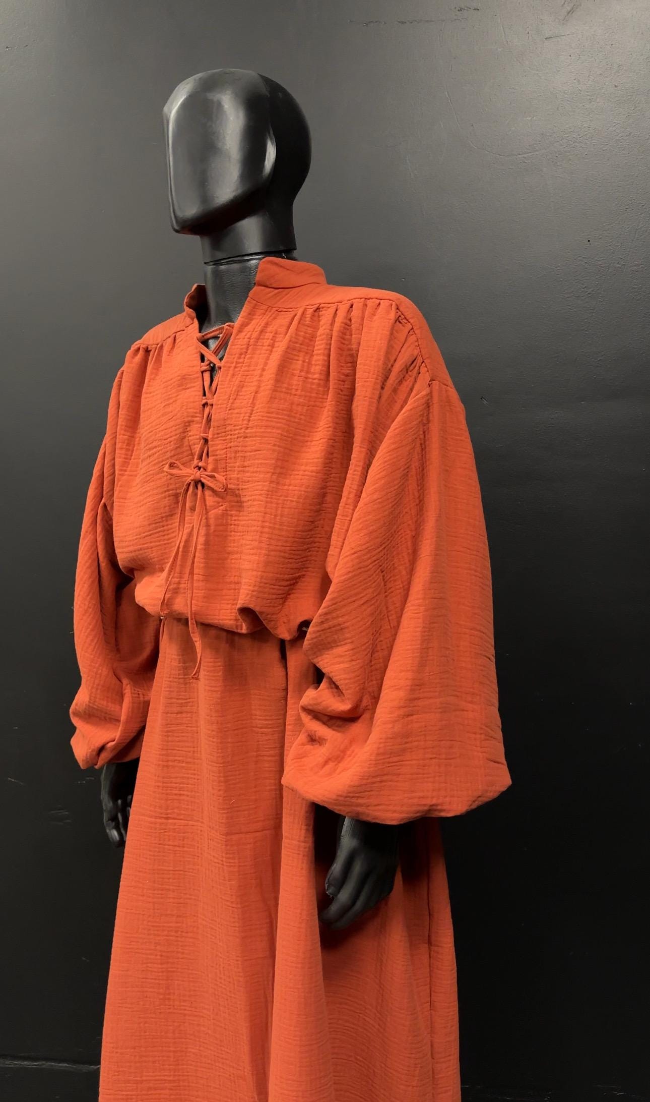 Dark Pastel Red – Dark Red Medieval Tunic, Handmade Renaissance Dress, Fantasy Outfit for Elf or Sorcerer, Terracotta Linen Gown