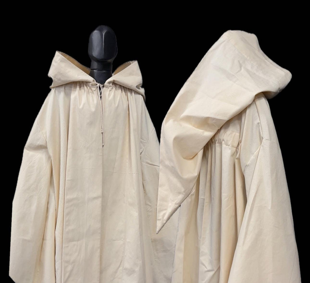 Natural Beige Linen Cloak – Buttercream Hooded Cape, Unisex Medieval Fantasy Mantle, Handmade Renaissance Robe, Custom Beige Costume Cloak
