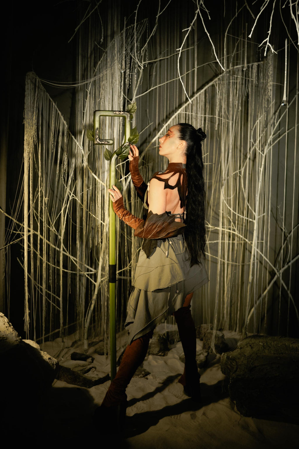 Wooden Fantasy Staff – The Verdant Key, Druid Accessory, Handcrafted Wooden Stave