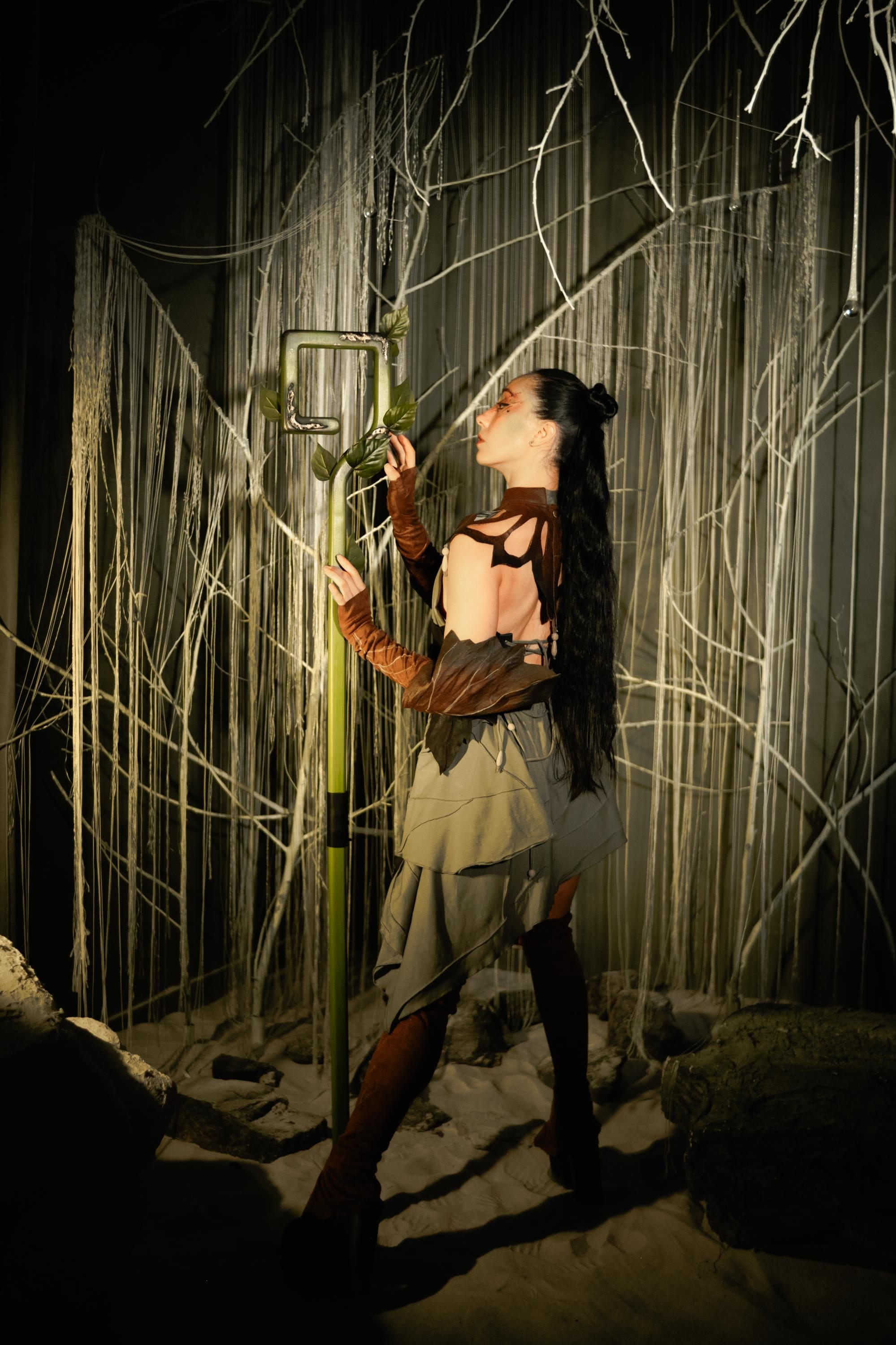 Wooden Fantasy Staff – The Verdant Key, Druid Accessory, Handcrafted Wooden Stave