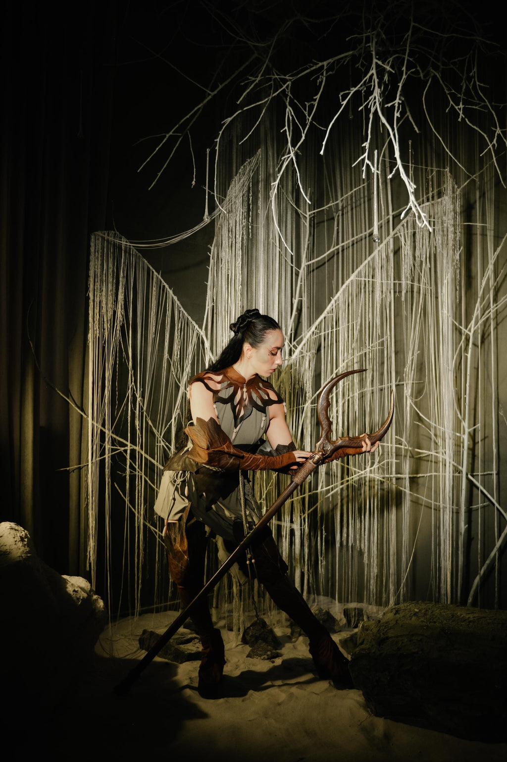 Bug-Shaped Arcane Staff – Wooden Fantasy Costume, Beetle Design, Handmade Druidic Decor, Nature-Inspired Prop