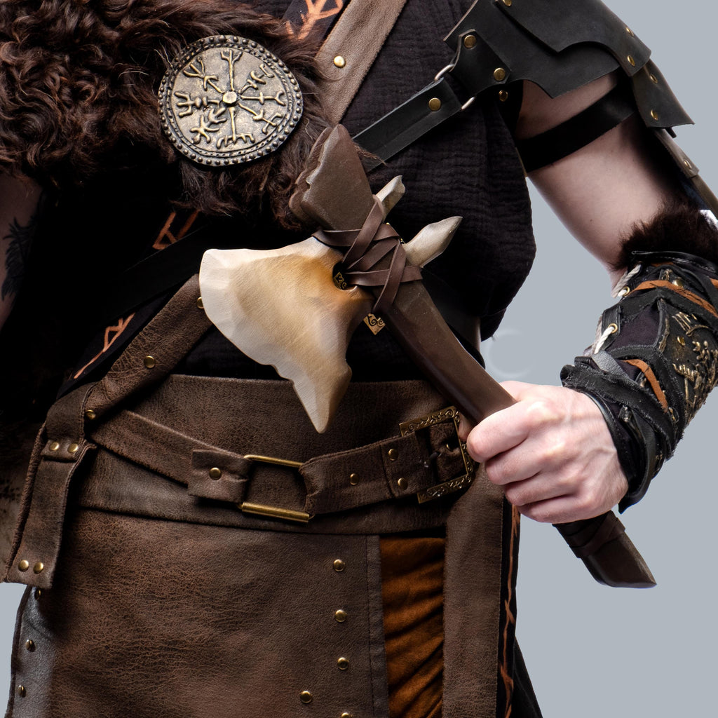 Fantasy Bone Axe, Bone Tomahawk – Wooden Weapon for Barbarian or Stone Age Cosplay