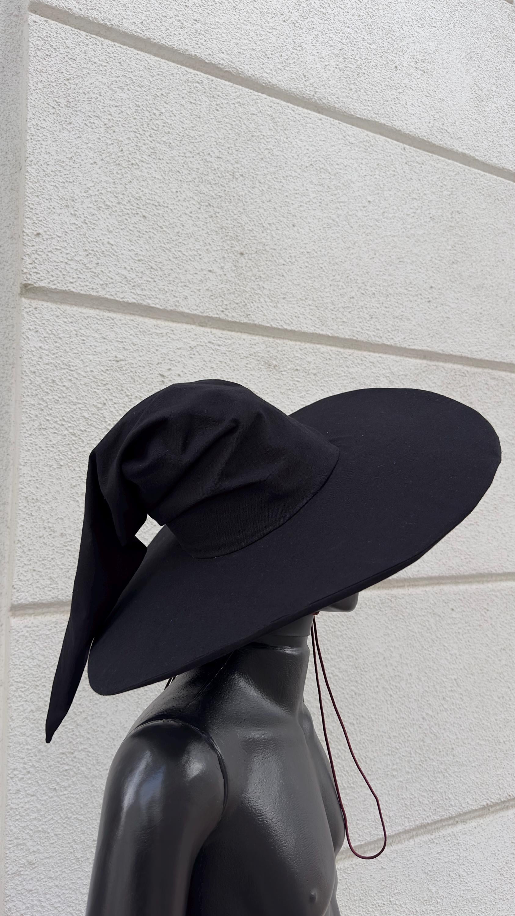 Black Linen Wizard Hat – Raven Accessory for Fantasy Costumes and Festivals, Custom Prop for Witch, Halloween