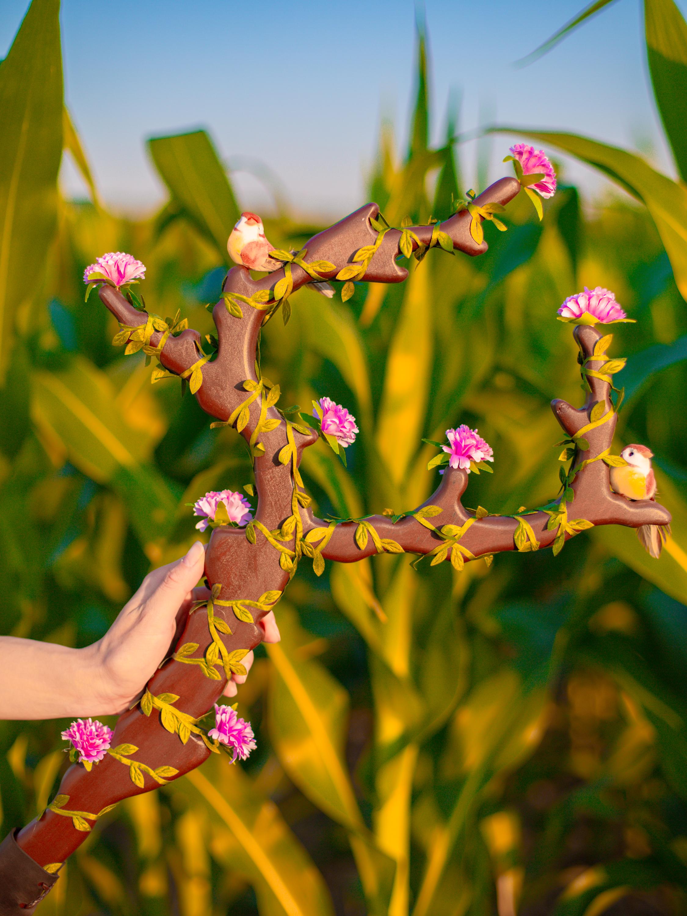 A Blossoming Symphony of Birds and Flowers — The Birdsong Elf Staff, Flower Fantasy Forest Wand, Elven Art