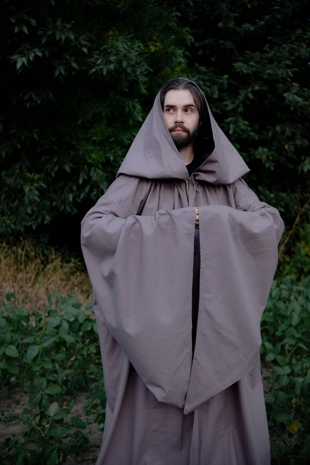 Graphite Night Cloak – Handmade Hooded Cape, Unisex Medieval Fantasy Mantle, Renaissance Costume Robe, Custom Dark Gray Cloak