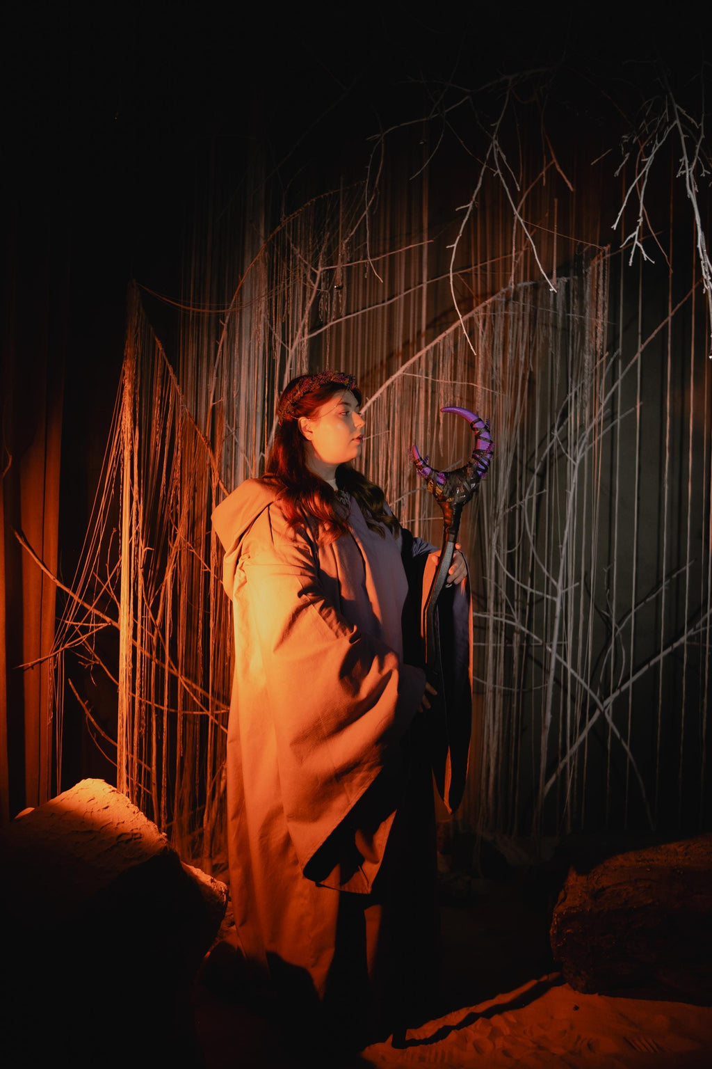 Purple Crescent Moon Staff – Druid Cosplay Wand, Lunar Rod, Witchcraft and Magic, Mystic Wizardry, Wiccan Rod, Costume Accessories, Alder