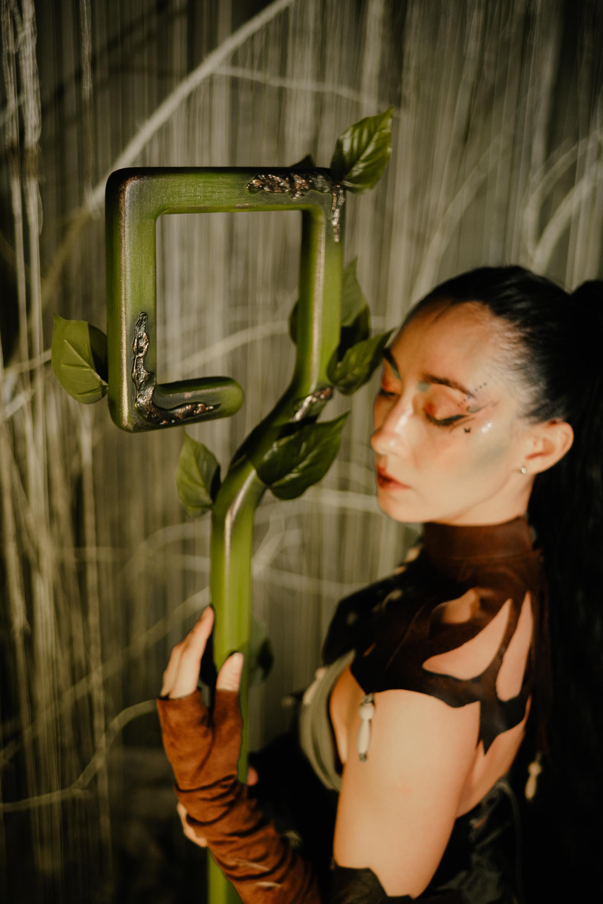 Wooden Fantasy Staff – The Verdant Key, Druid Accessory, Handcrafted Wooden Stave