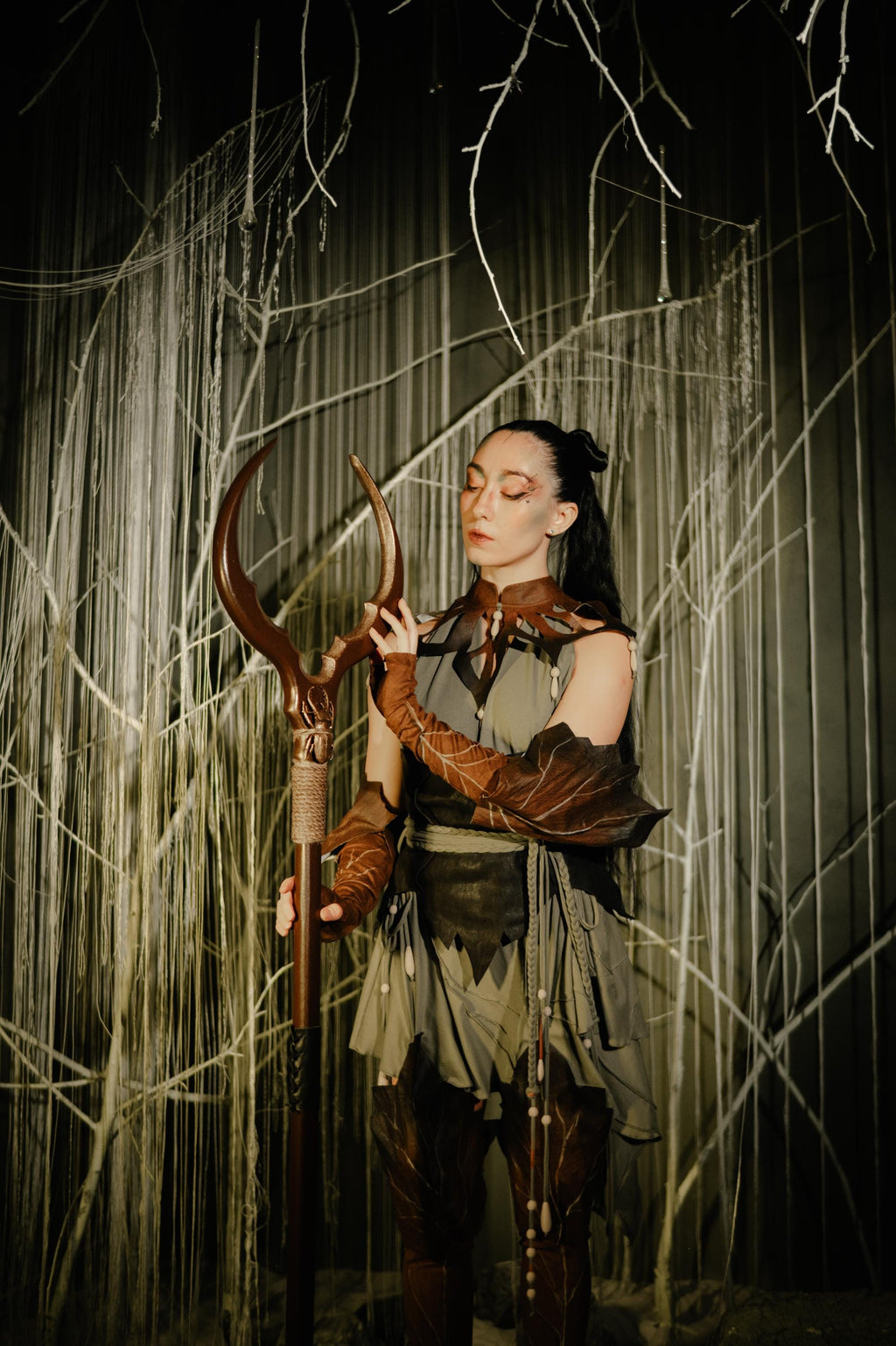 Bug-Shaped Arcane Staff – Wooden Fantasy Costume, Beetle Design, Handmade Druidic Decor, Nature-Inspired Prop