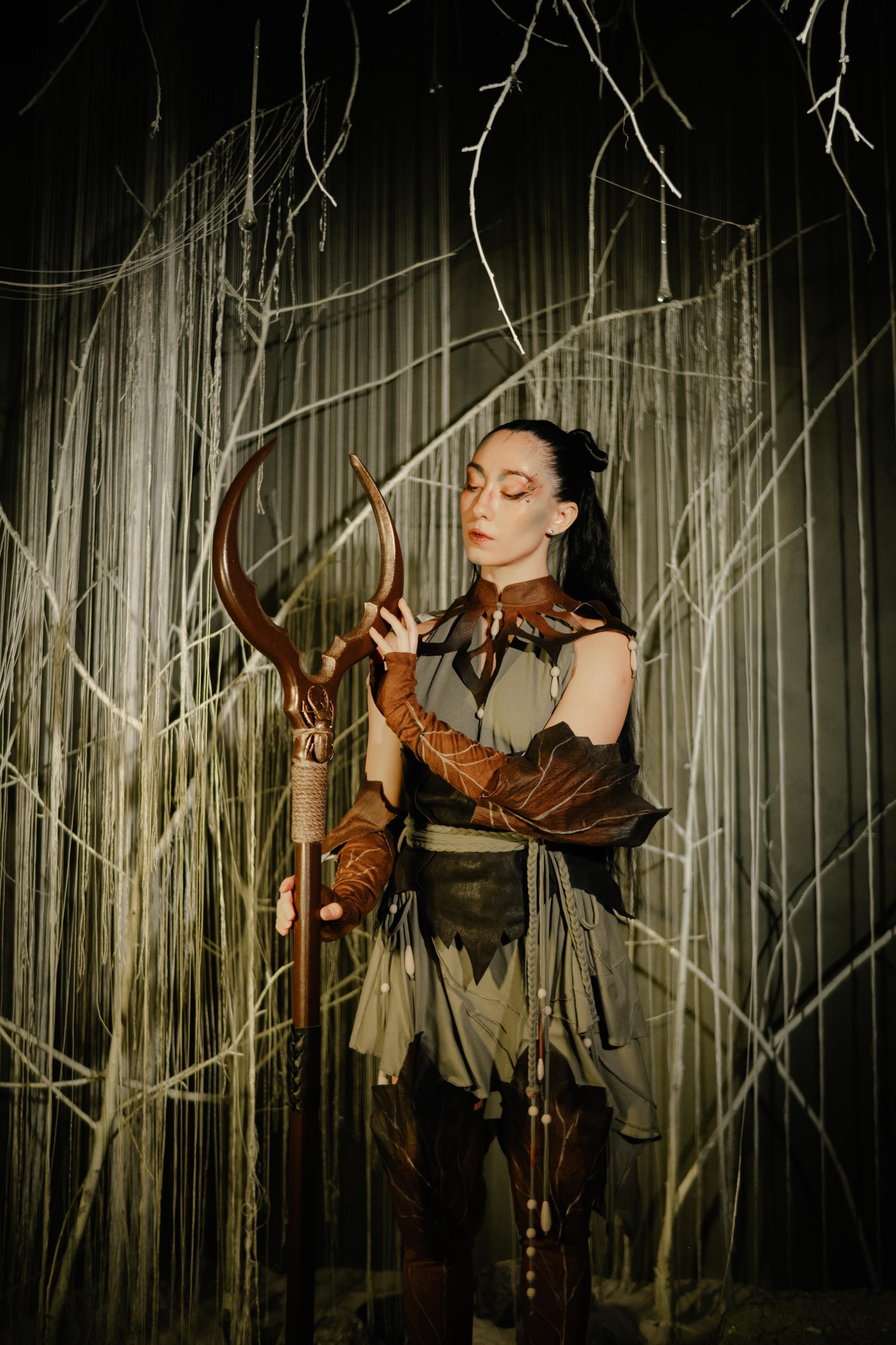 Bug-Shaped Arcane Staff – Wooden Fantasy Costume, Beetle Design, Handmade Druidic Decor, Nature-Inspired Prop