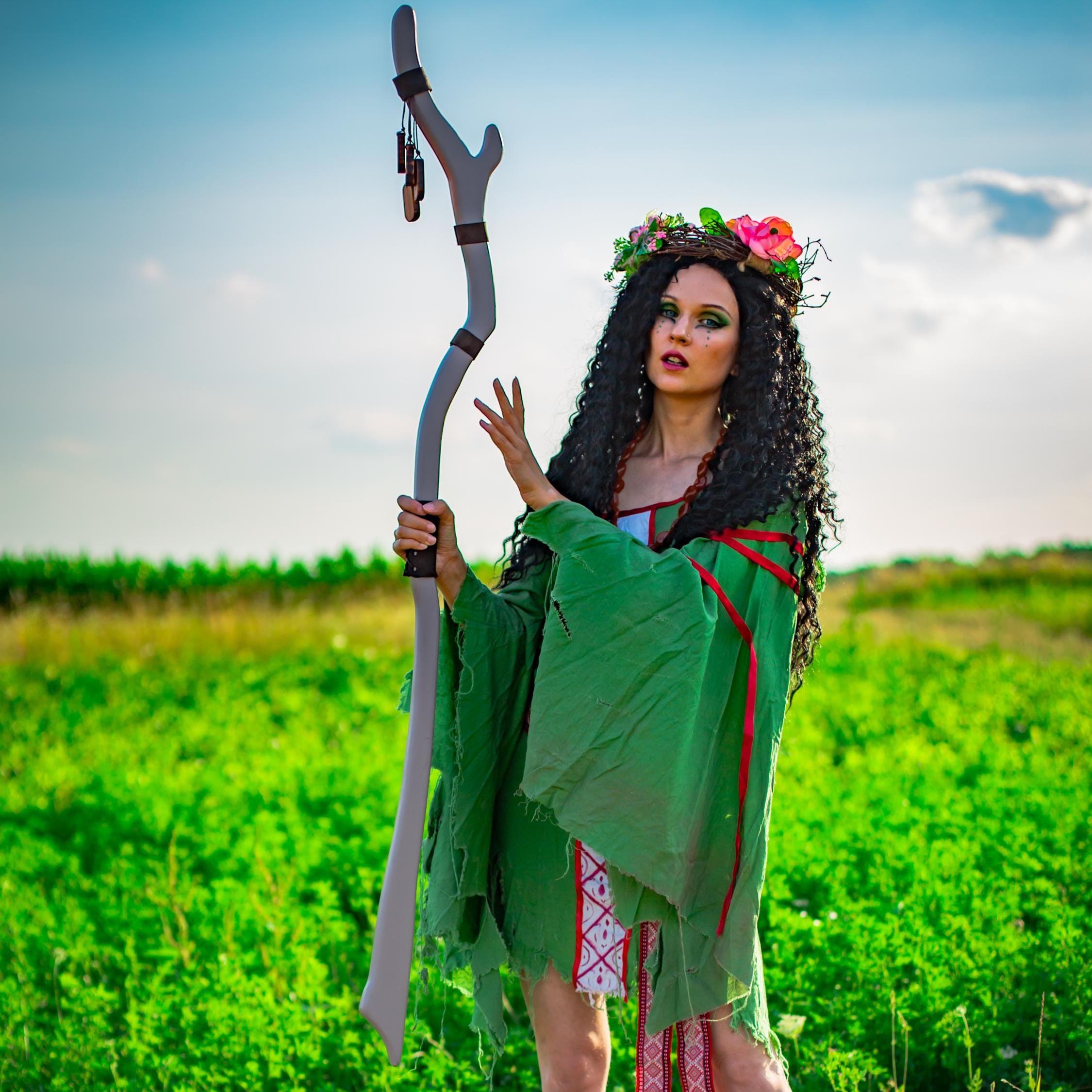 Staff of Runestones – Wooden Rune Staff, Druidic Forest Decor, Handcrafted Magical Prop, Nature Symbol Cane