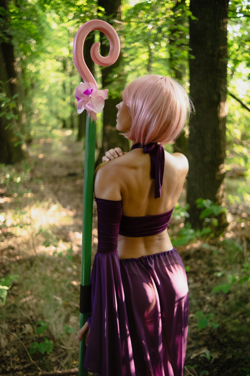 Cosplay Staff – "Orchid Blossom " Pink Wooden Wizard Prop Fantasy Roleplay, Mage or Sorcerer Costume, Witch, Fairy or Elf